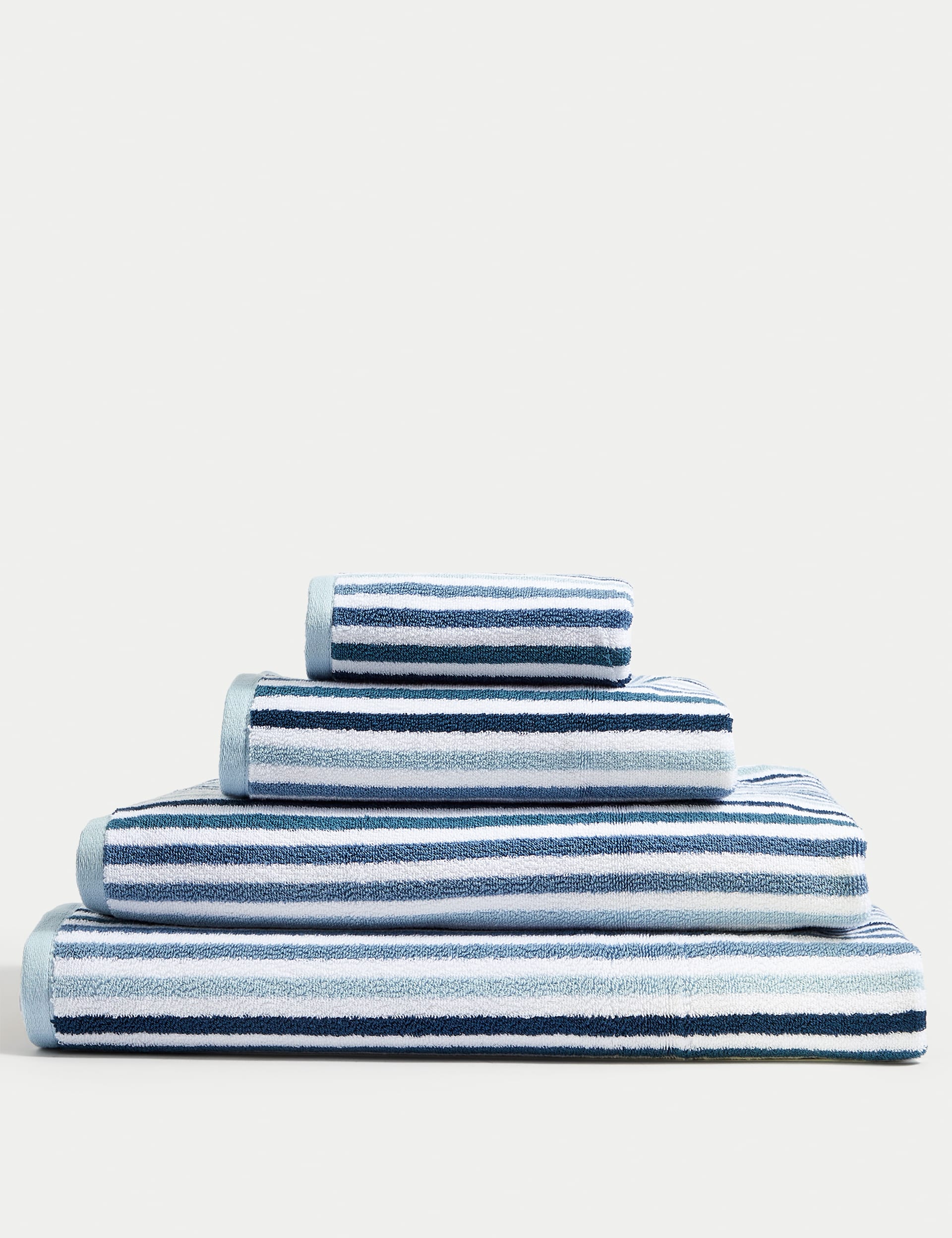 M&S Collection Pure Cotton Striped Towel - EXL - Blue, Green,Blue,Natural