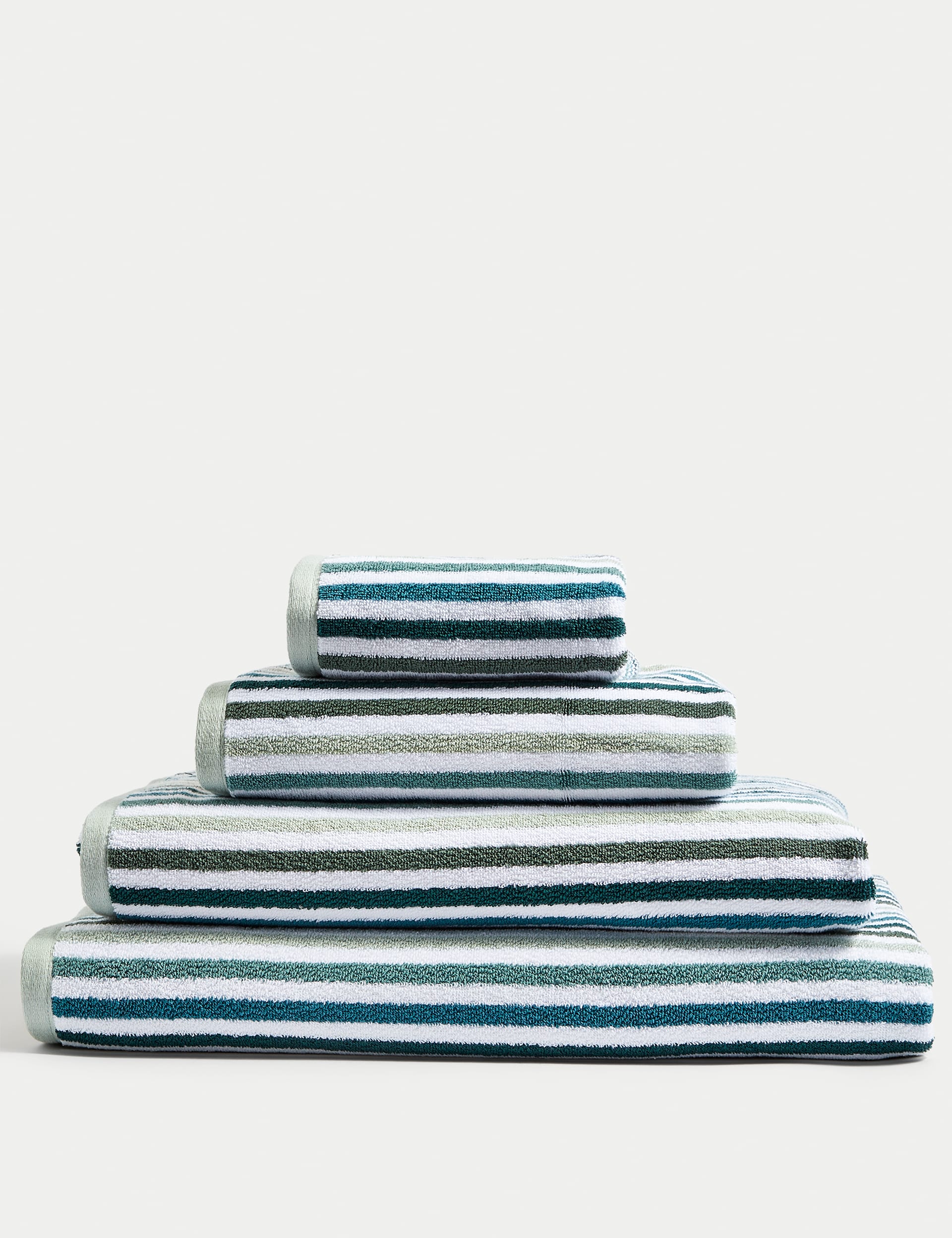 M&S Collection Pure Cotton Striped Towel - HAND - Green, Green,Natural