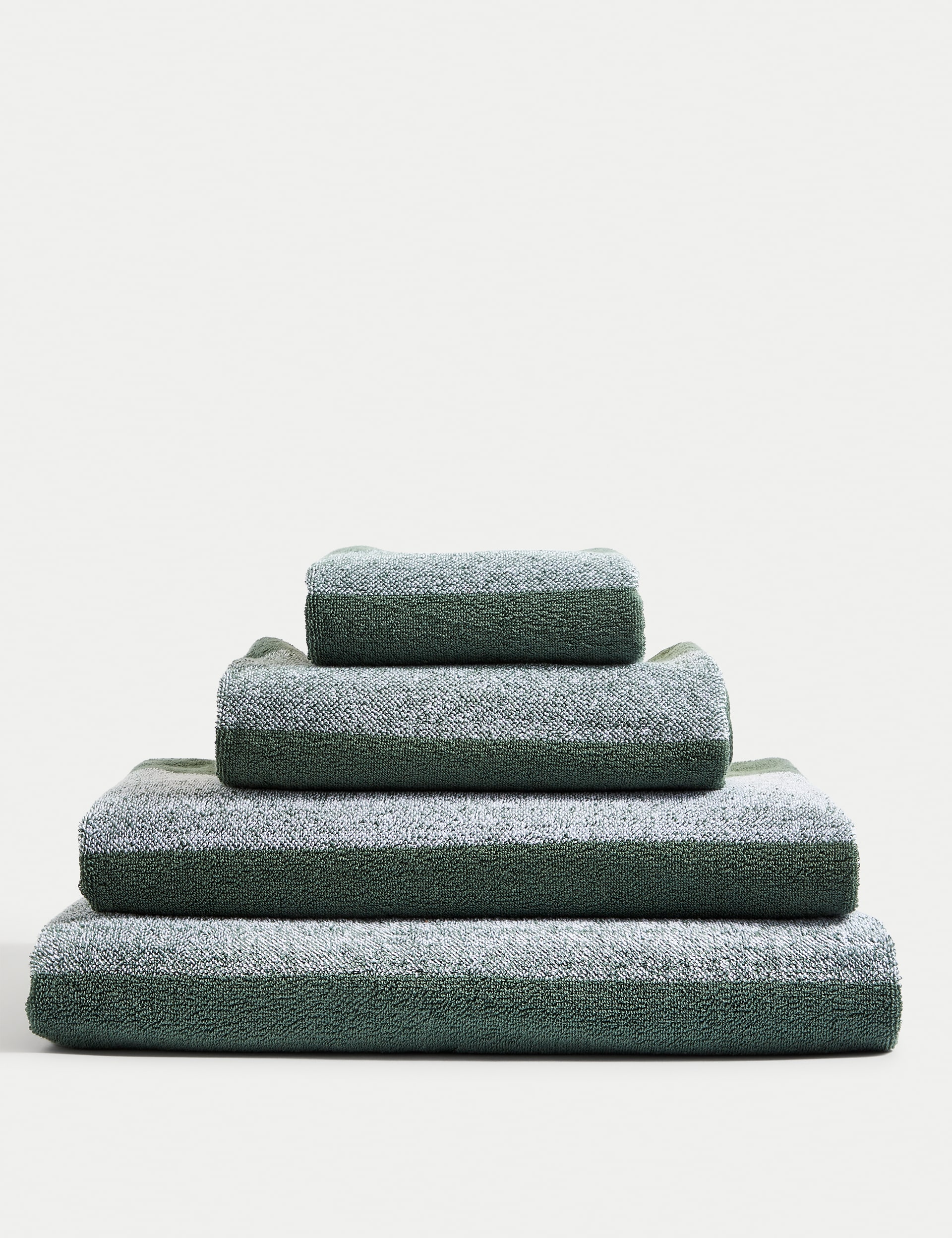 M&S Collection Pure Cotton Striped Towel - BATH - Forest Green, Forest Green