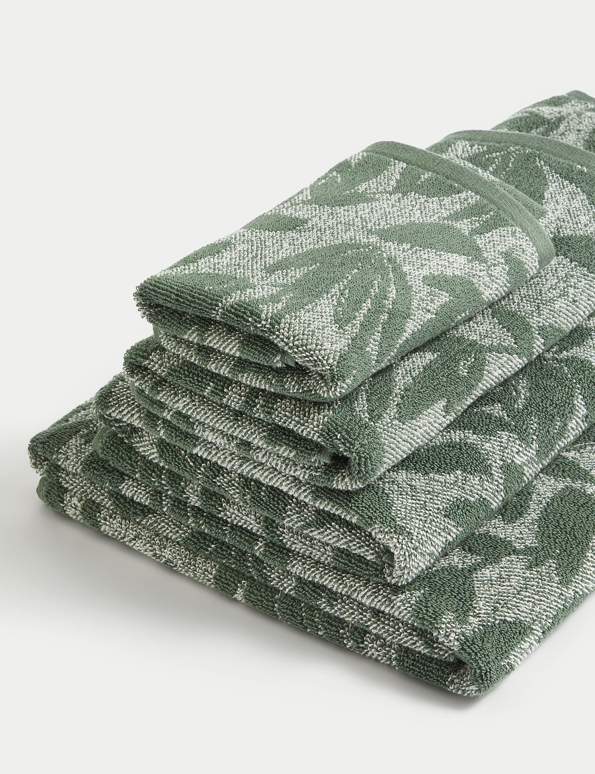 M&S Collection Pure Cotton Leaves Towel - HAND - Forest Green, Grey Mix,Forest Green