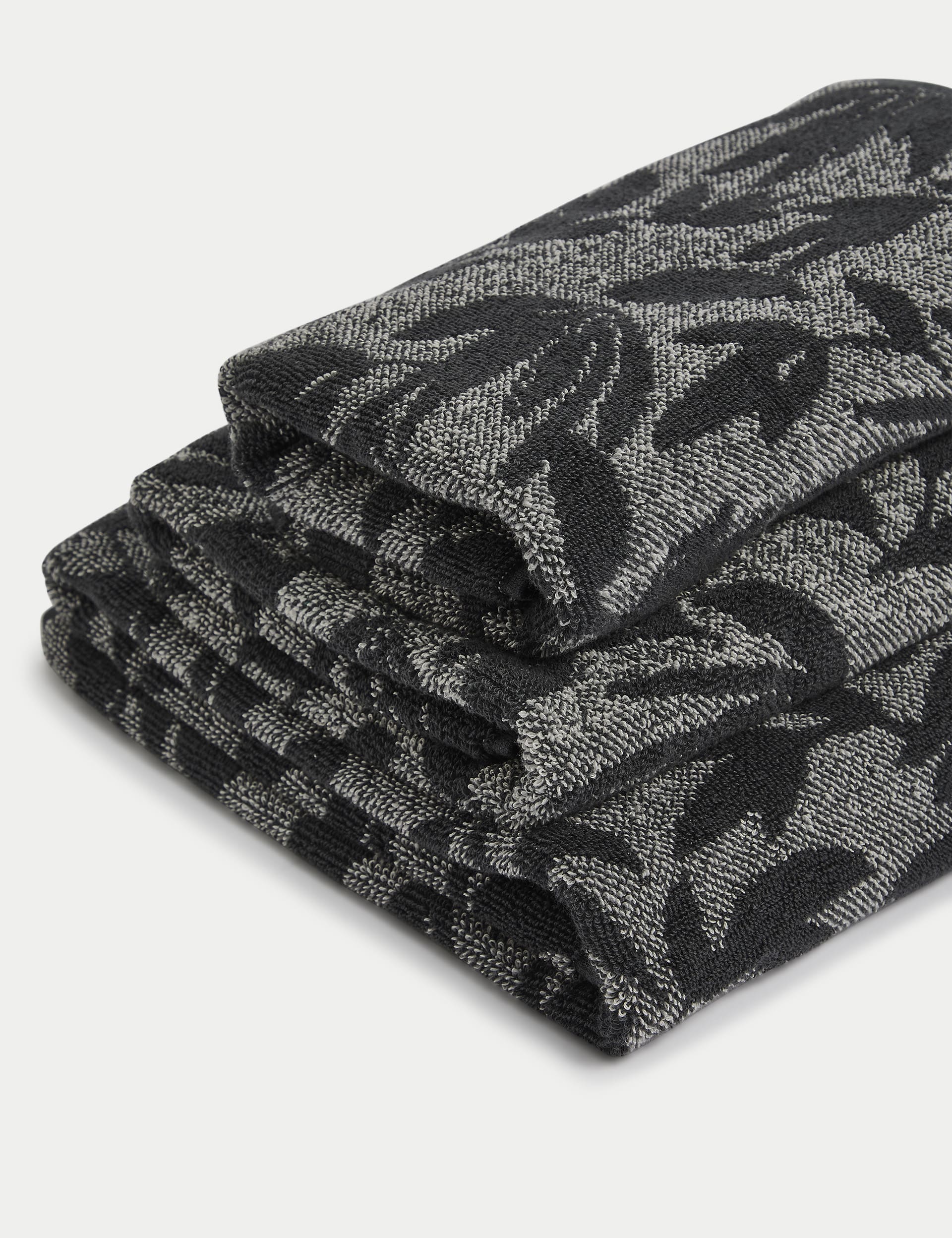 M&S Collection Pure Cotton Leaves Towel - HAND - Grey Mix, Forest Green,Grey Mix