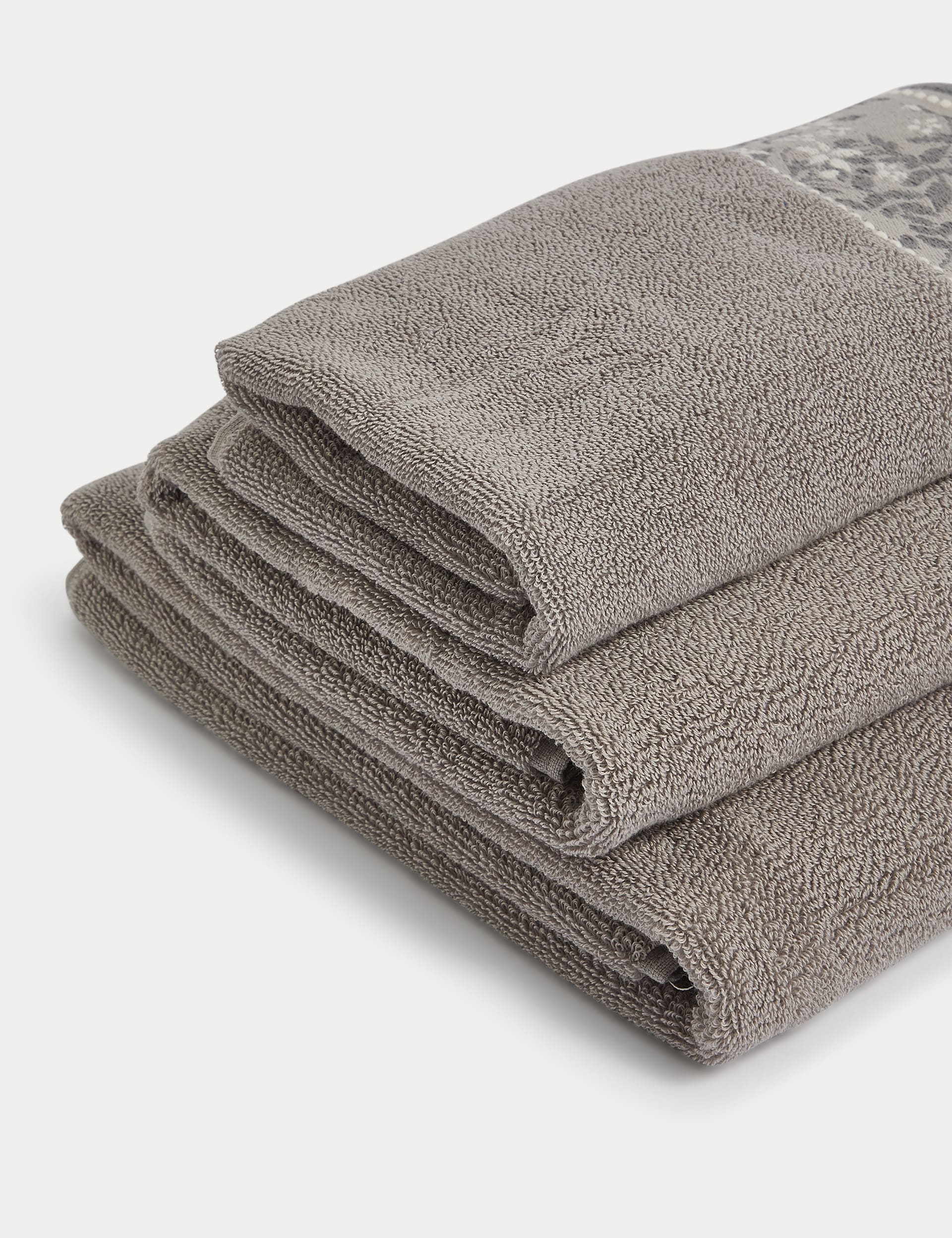 M&S Collection Pure Cotton Woven Floral Towel - HAND - Light Grey Mix, Blush,Light Grey Mix