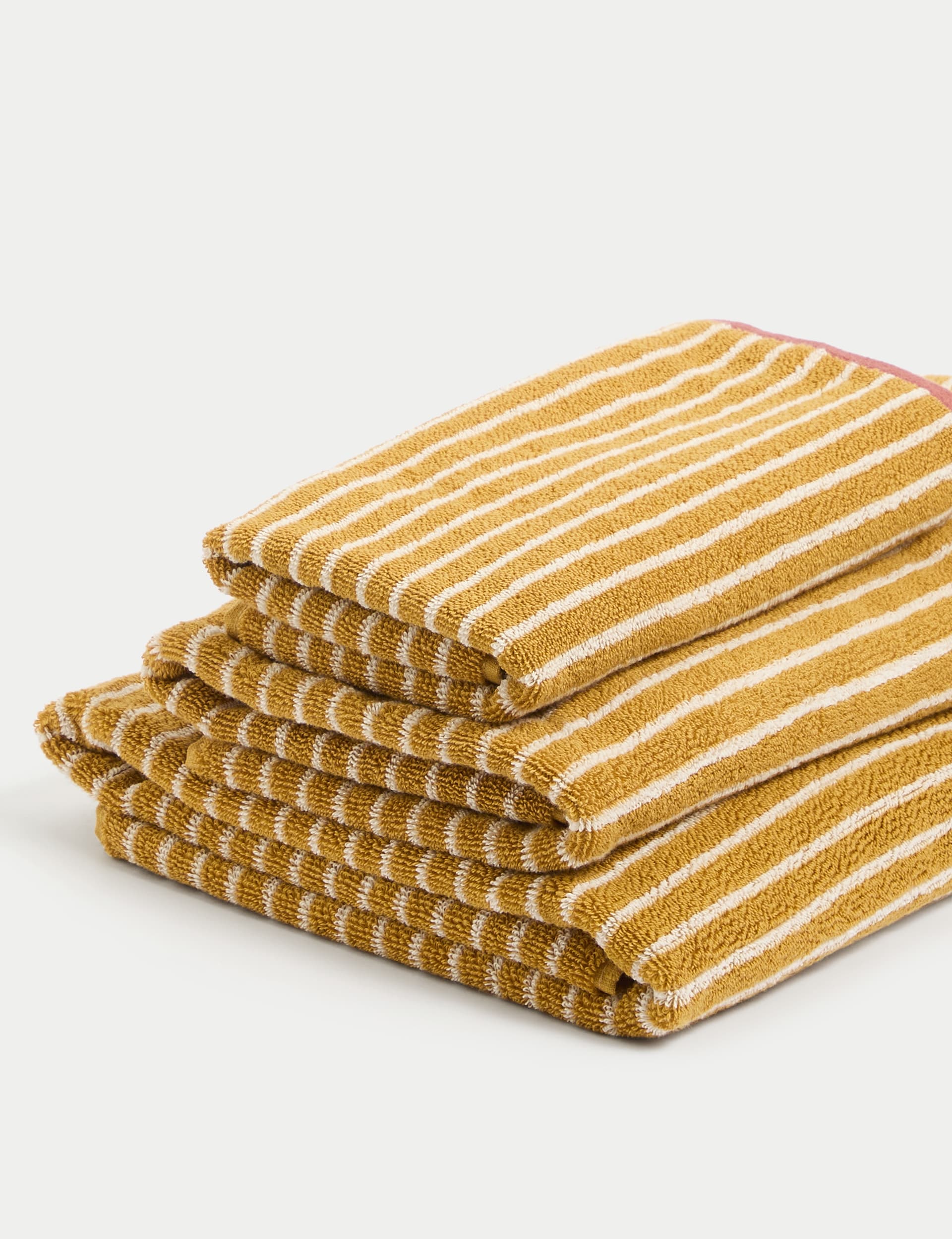 M&S Collection Pure Cotton Modern Stripe Towel - BATH - Ochre, Ochre,Rust,Blue Mix