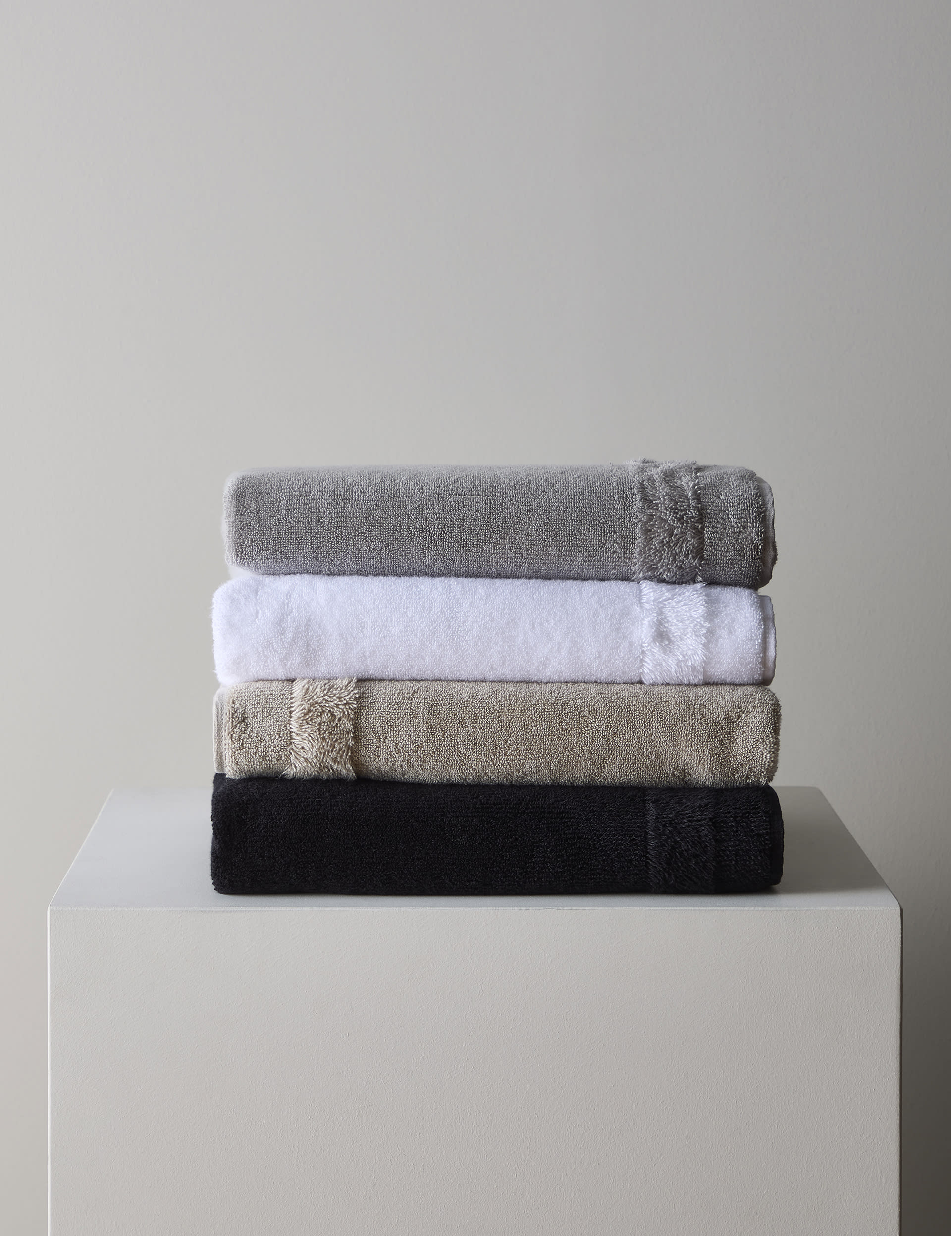 M&S X Kelly Hoppen Border Terry Towel - EXL - Grey, White,Taupe,Black,Grey