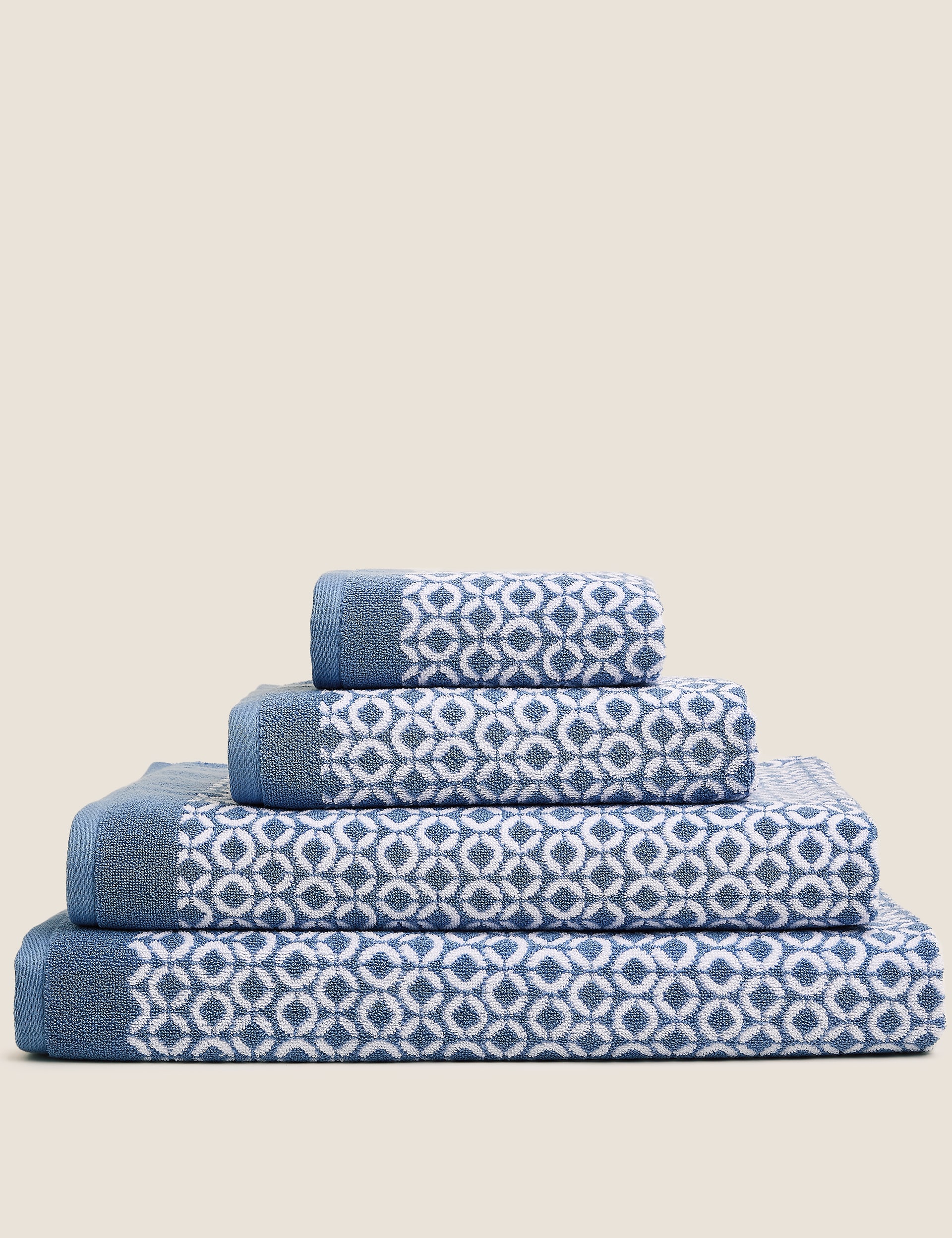 M&S Collection Pure Cotton Repeat Links Towel - BATH - Chambray, Chambray,Grey,Ochre