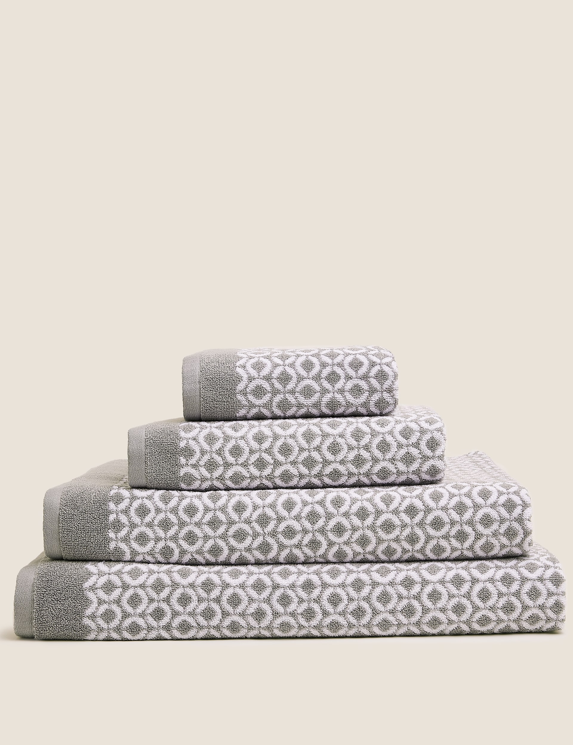 M&S Collection Pure Cotton Repeat Links Towel - HAND - Grey, Chambray,Ochre,Grey