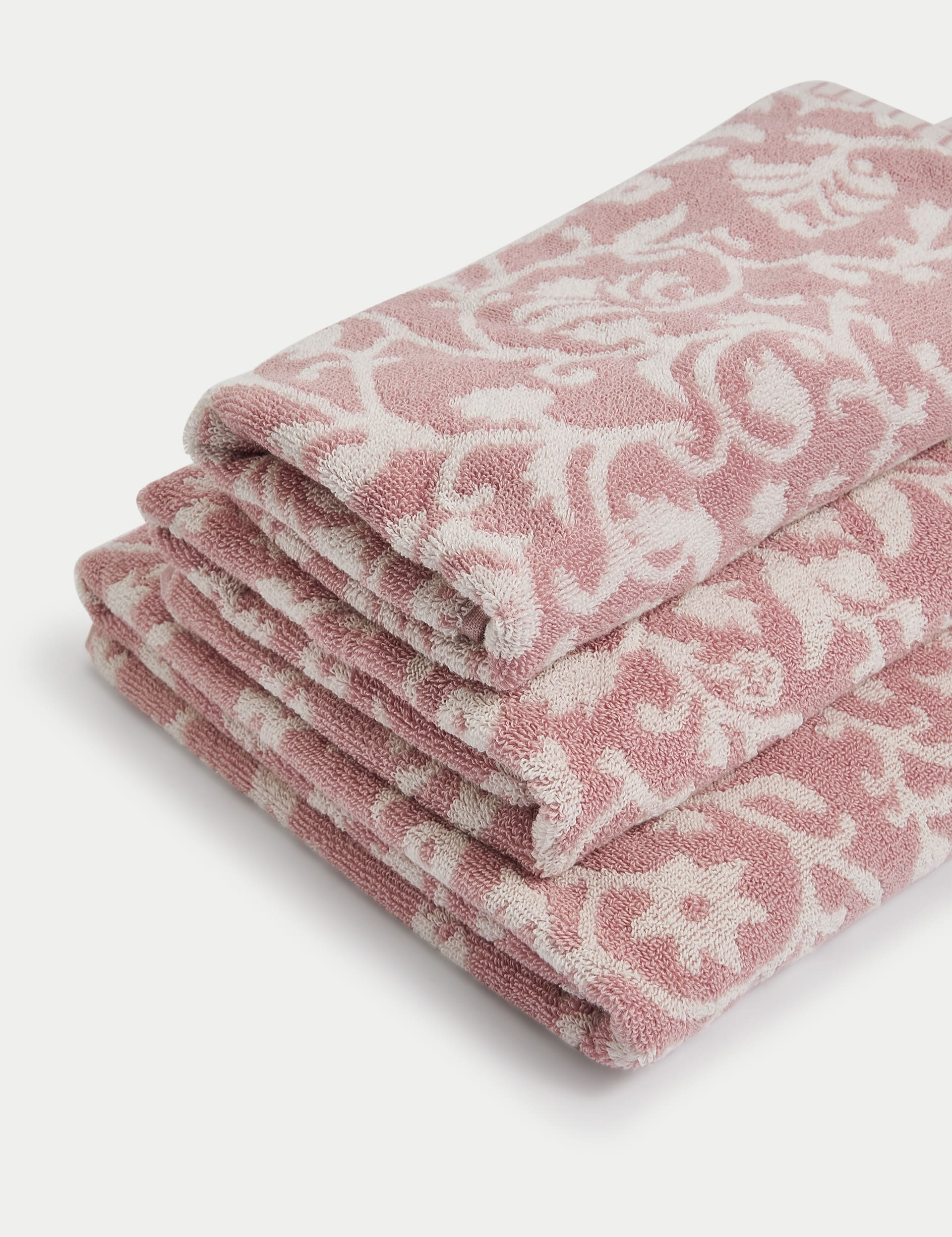 M&S Collection Pure Cotton Woodblock Floral Towel - EXL - Pink Mix, Pink Mix