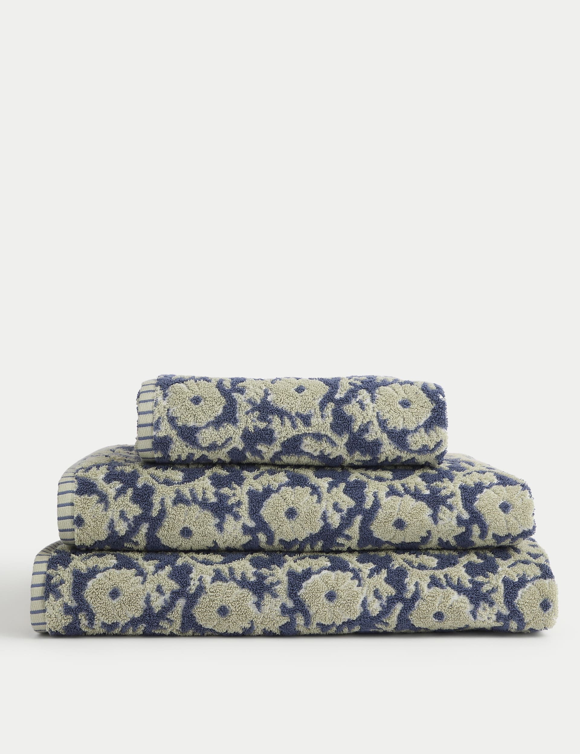 M&S Collection Pure Cotton Silhouette Floral Towel - EXL - Navy Mix, Ochre,Navy Mix