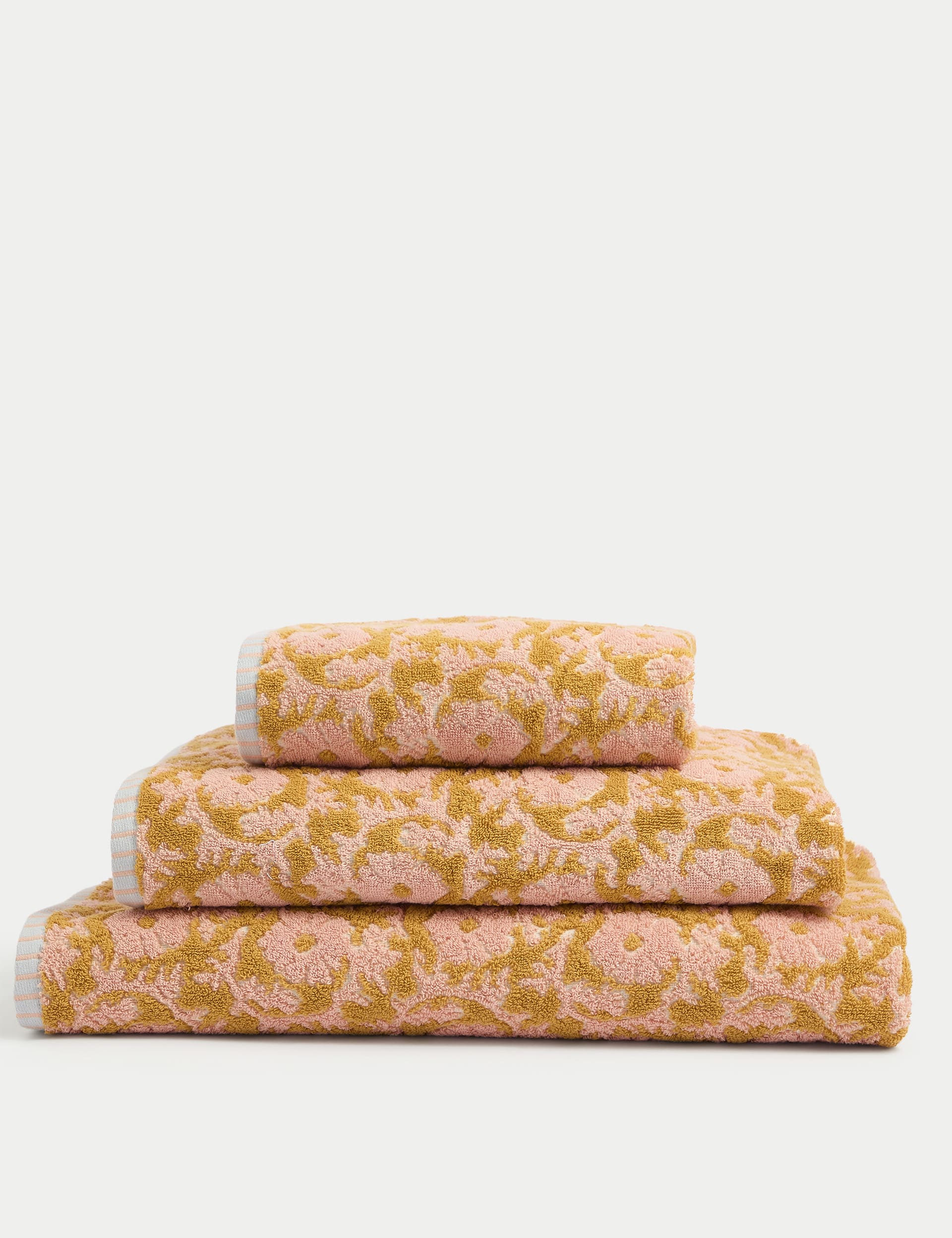 M&S Collection Pure Cotton Silhouette Floral Towel - BATH - Ochre, Navy Mix,Ochre