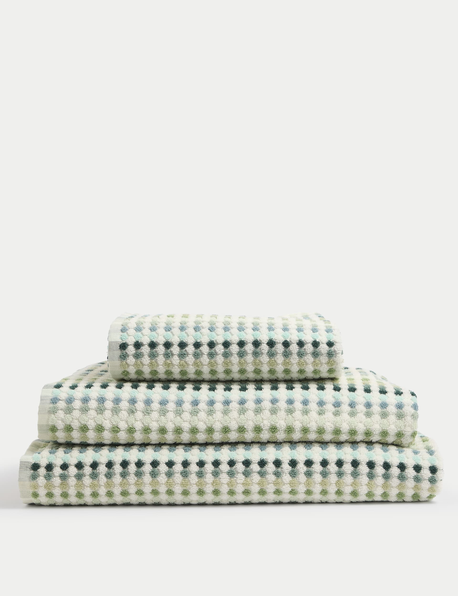 M&S Collection Pure Cotton Spotty Striped Towel - HAND - Green Mix, Green Mix,Blue Mix,Multi,Neutral