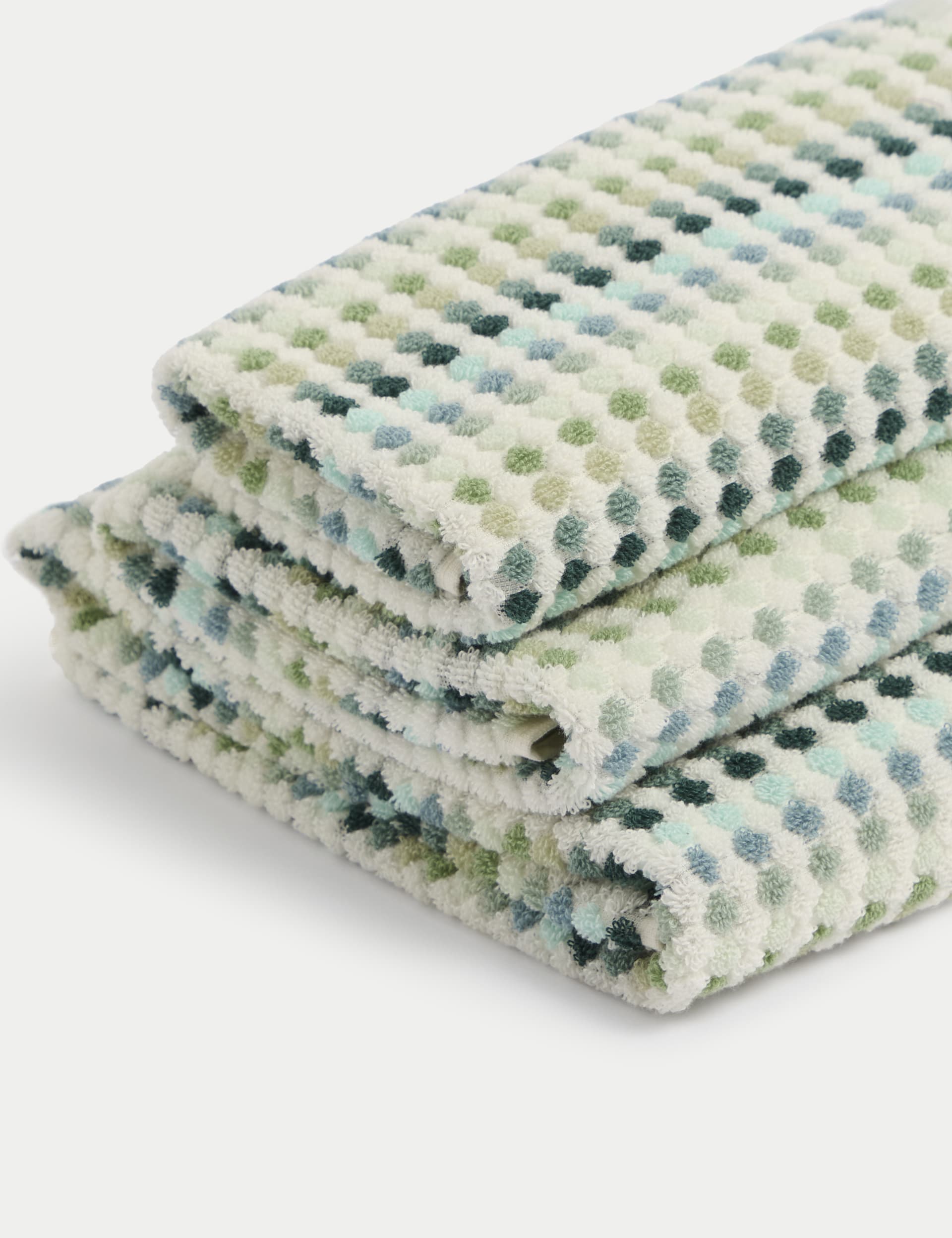 M&S Collection Pure Cotton Spotty Striped Towel - BATH - Green Mix, Multi,Neutral,Green Mix,Blue Mix