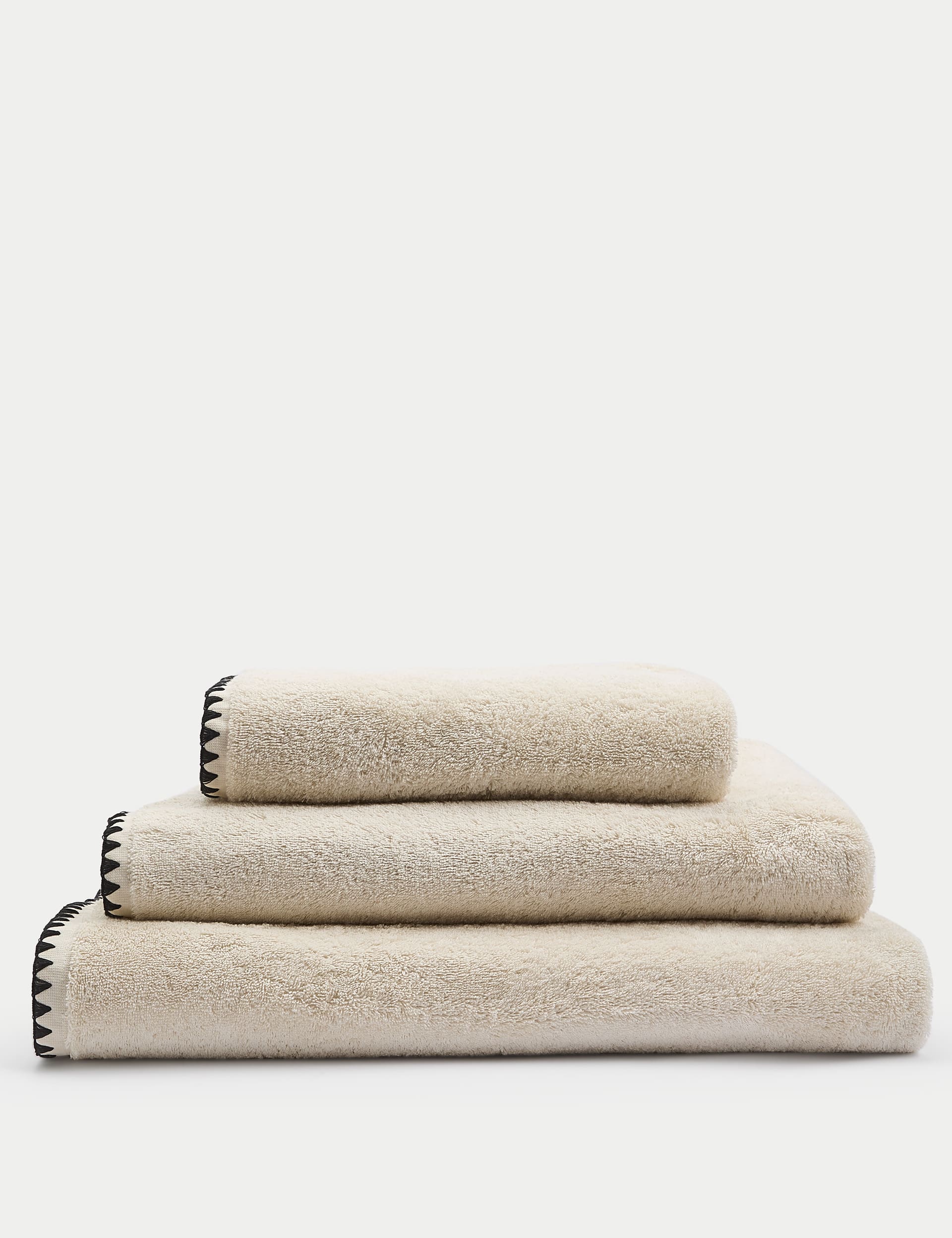 M&S Collection Pure Cotton Blanket Stitch Towel - BATH - Neutral, Green Mix,Black Mix,Natural Mix,Ne