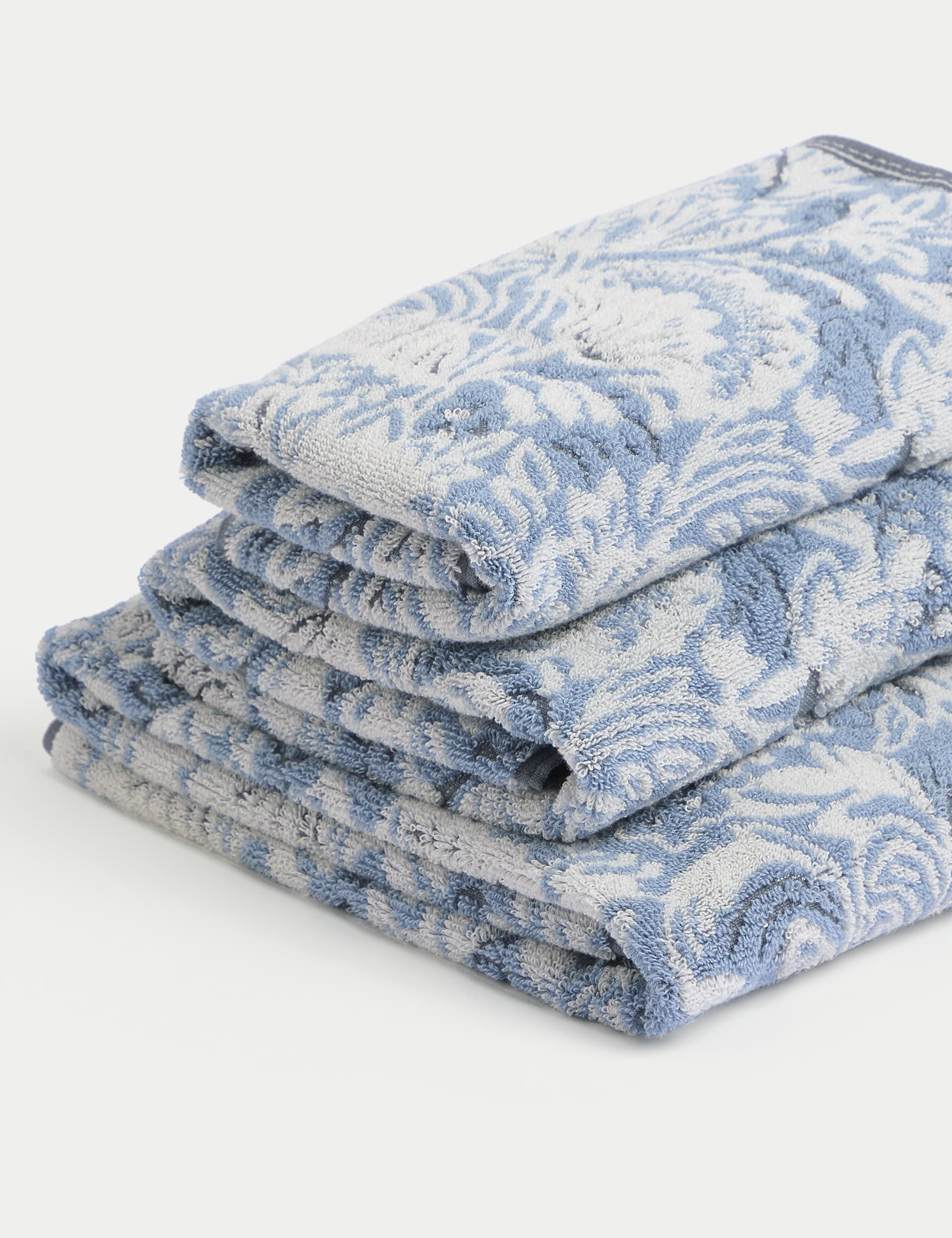 M&S Collection Pure Cotton Floral Towel - BATH - Blue Mix, Blue Mix