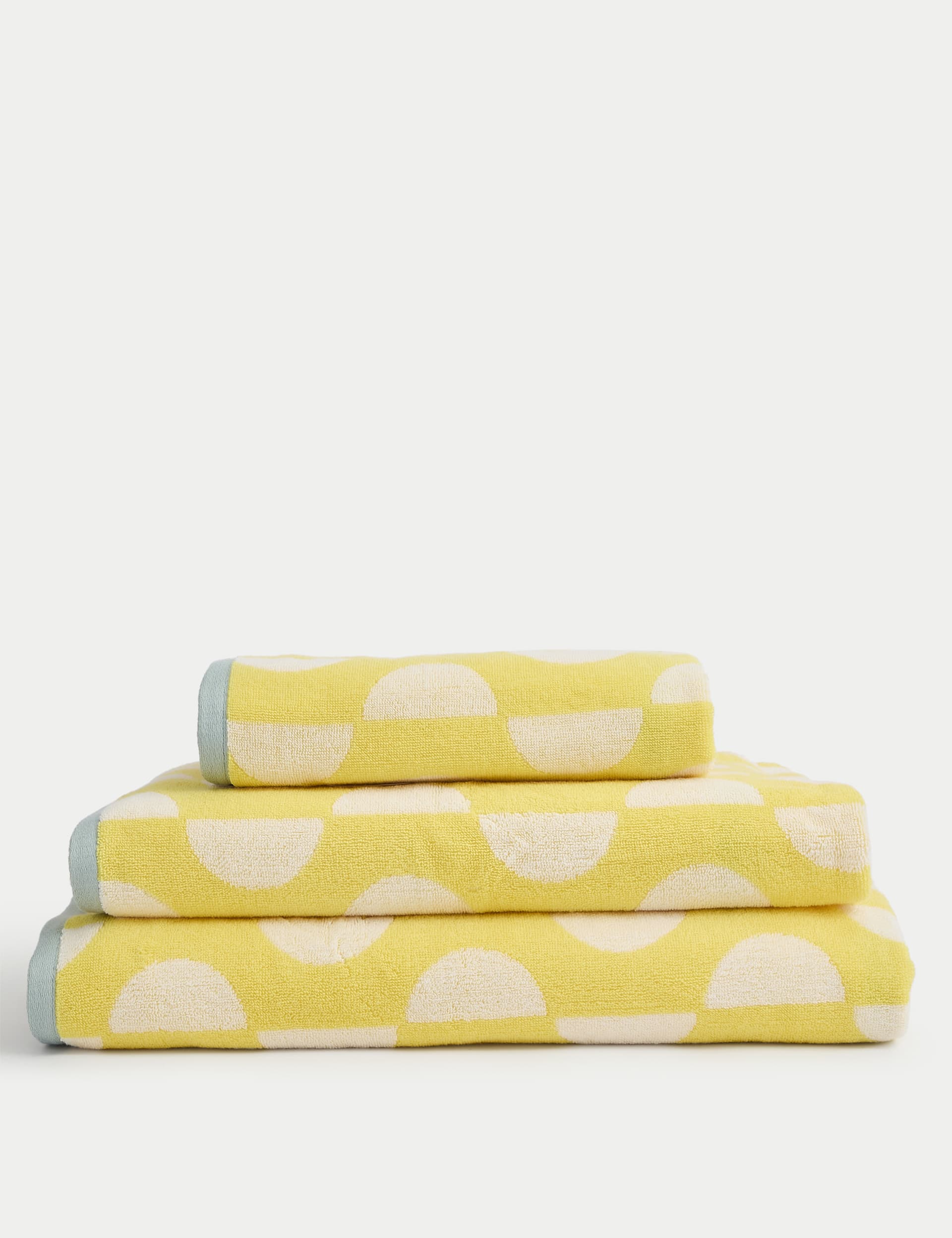 M&S Collection Pure Cotton Geometric Semi Circle Towel - BATH - Yellow Mix, Blue Mix,Yellow Mix