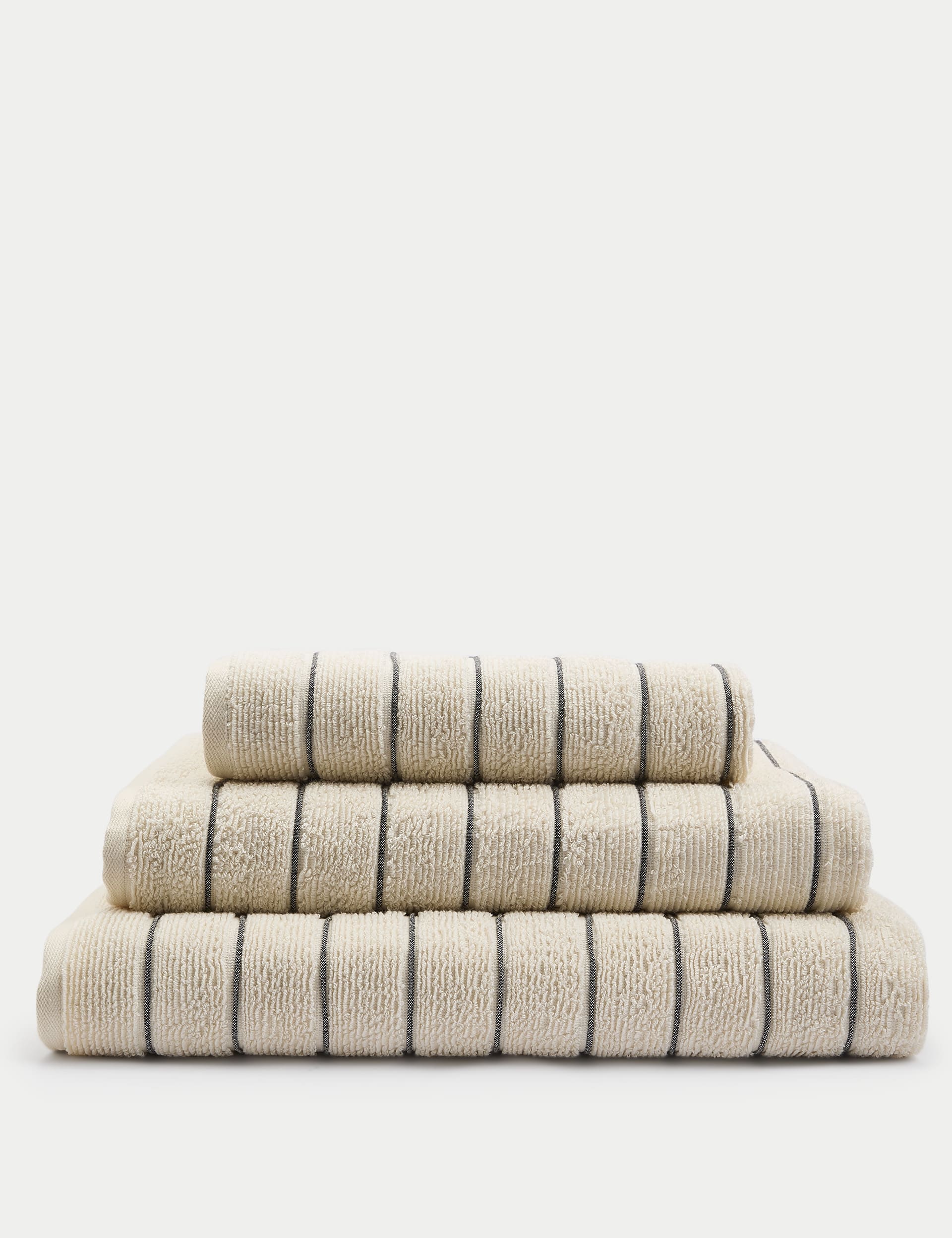 M&S Collection Pure Cotton Textured Striped Towel - BATH - Neutral, Neutral