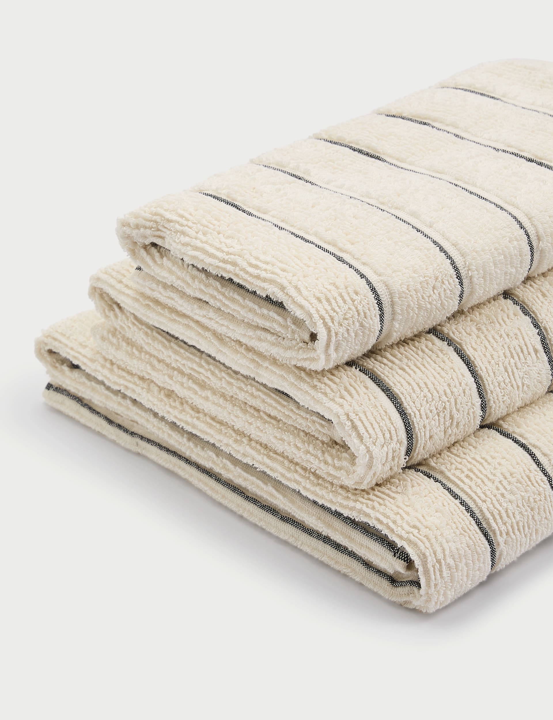 M&S Collection Pure Cotton Textured Striped Towel - EXL - Neutral, Neutral