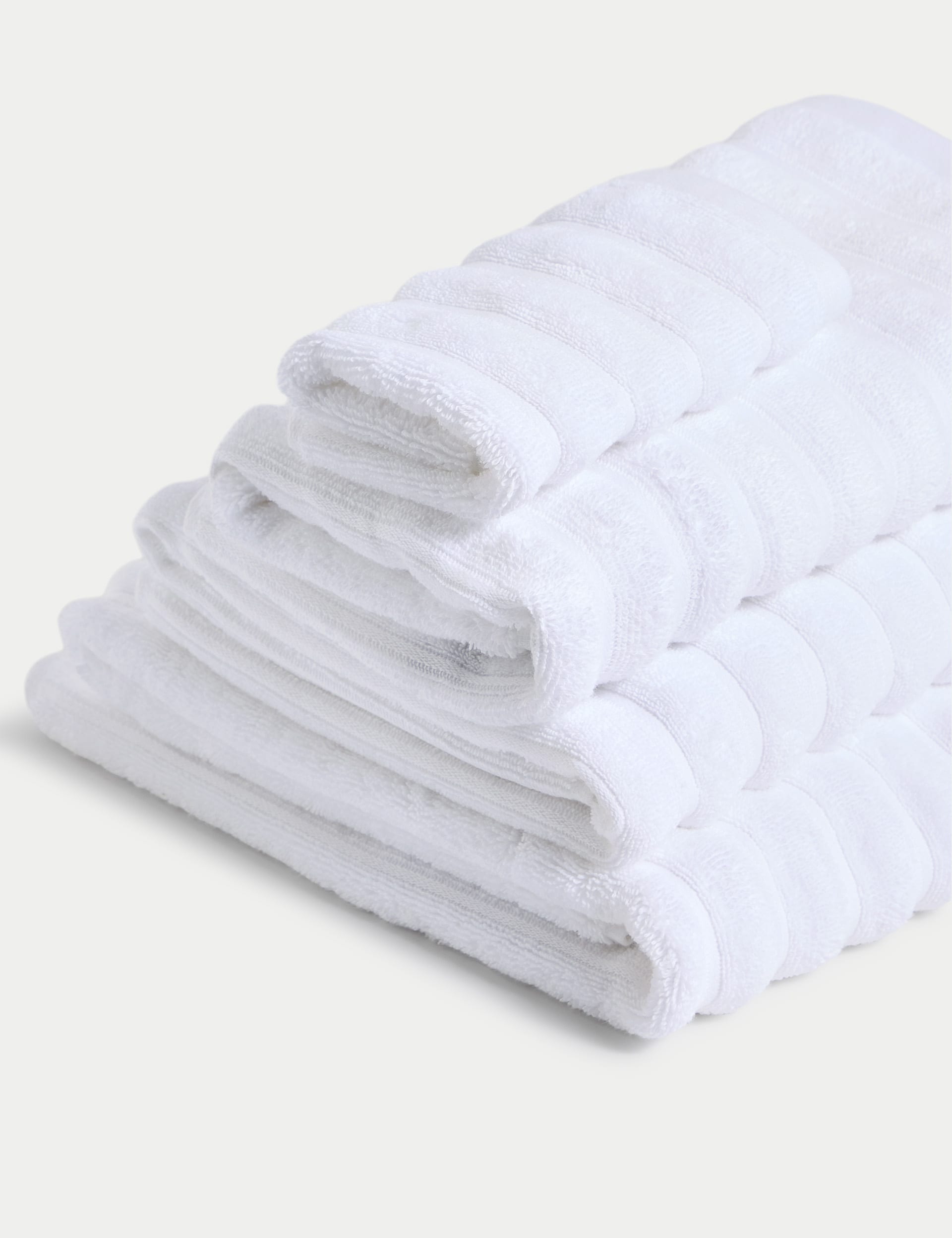 M&S Collection Pure Cotton Super Plush Ribbed Bath Towel - White, White