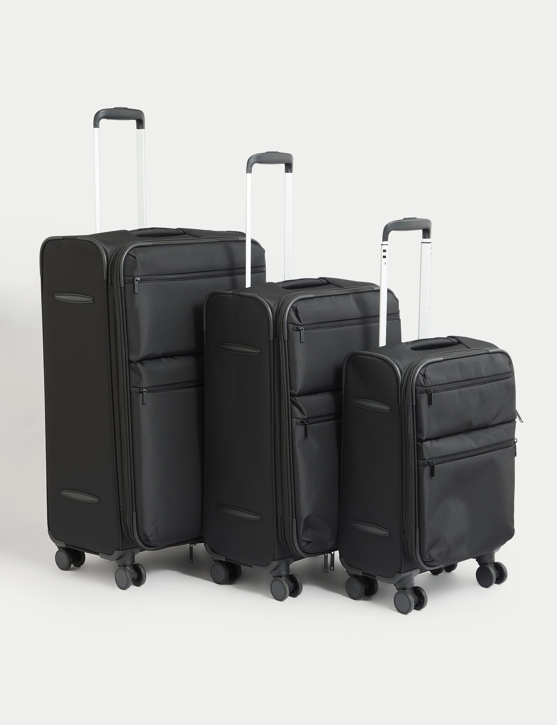 M&S Collection Set of 3 Montreal 4 Wheel Soft Suitcases - Black, Black