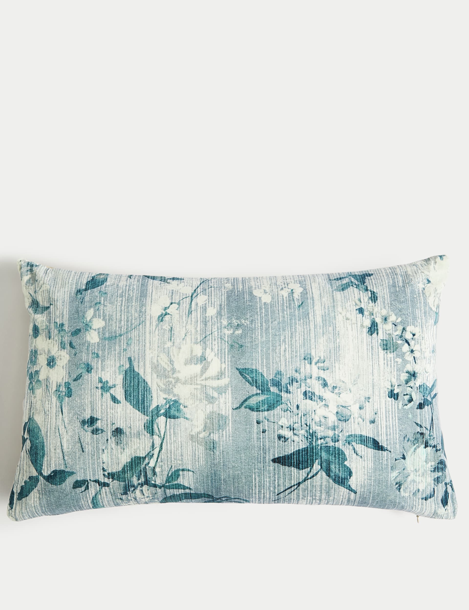 M&S Collection Cotton Rich Floral Bolster Cushion - Duck Egg, Duck Egg