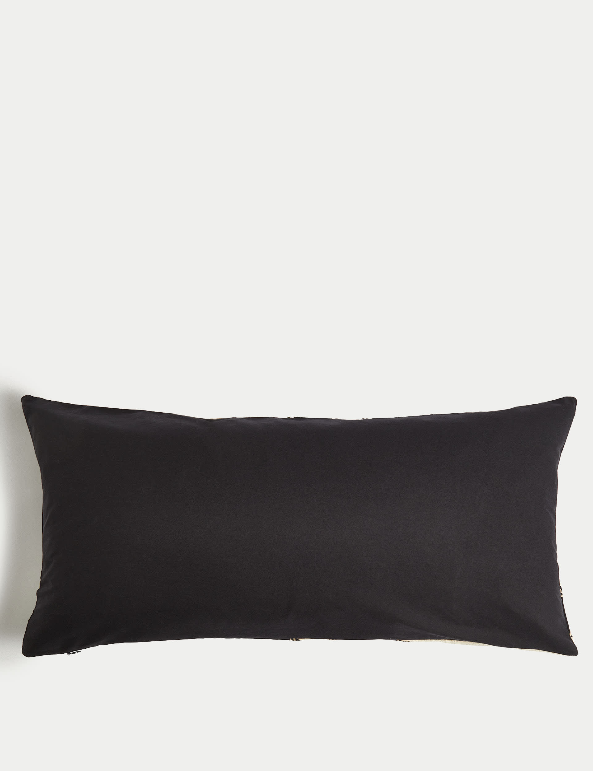 M&S Collection Cotton Embroidered Bolster Cushion with Linen - Black Mix, Black Mix