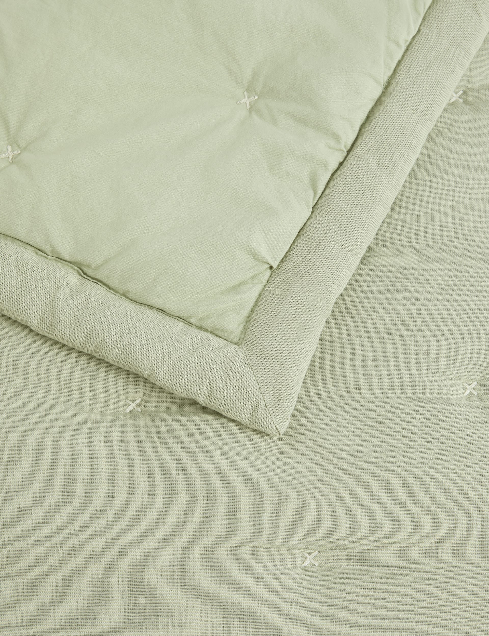 M&S X Fired Earth Cotton with Linen Bedspread - Large - Weald Green, Weald Green,Under The Waves,Dra