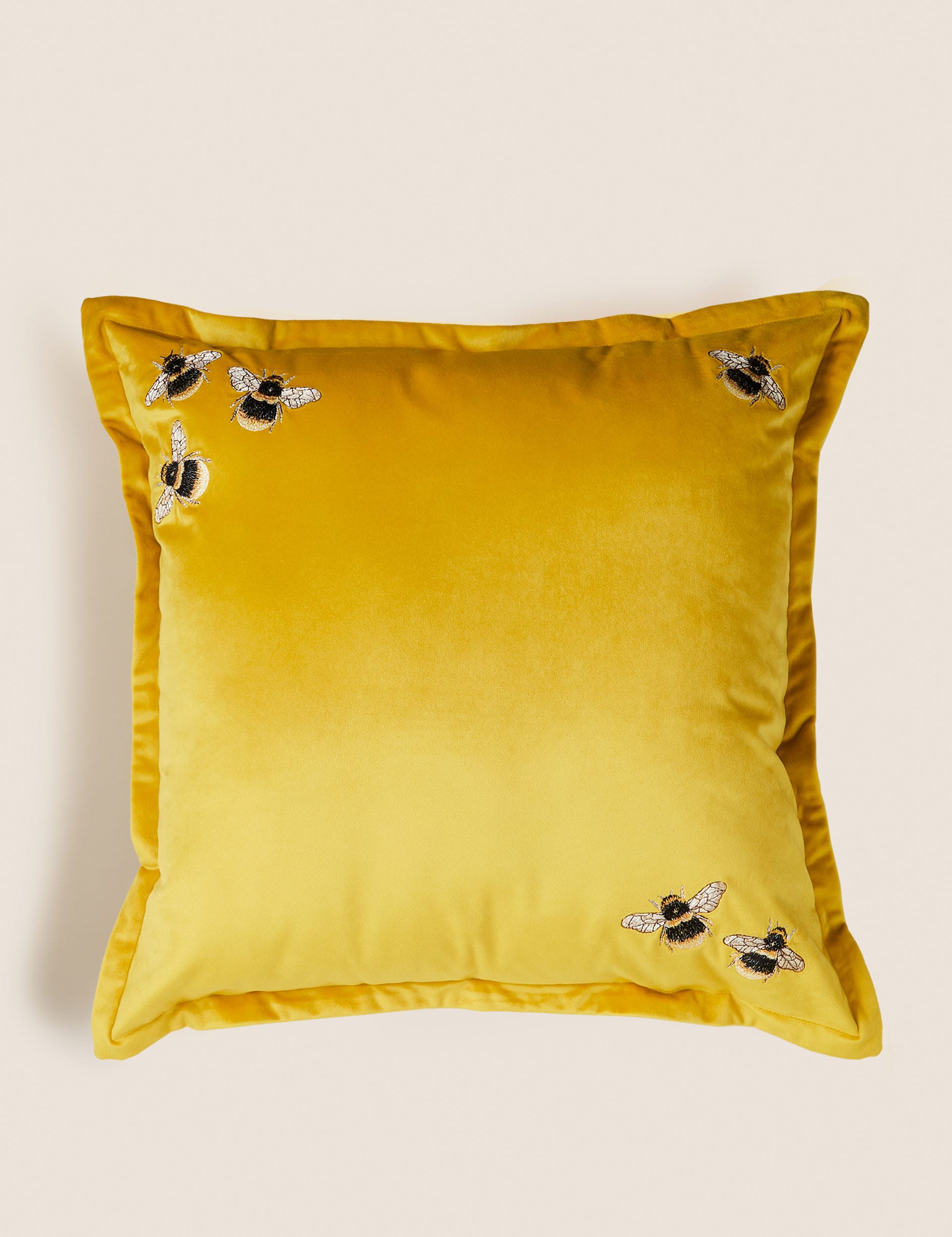 M&S Collection Velvet Bee Embroidered Cushion - Ochre, Ochre