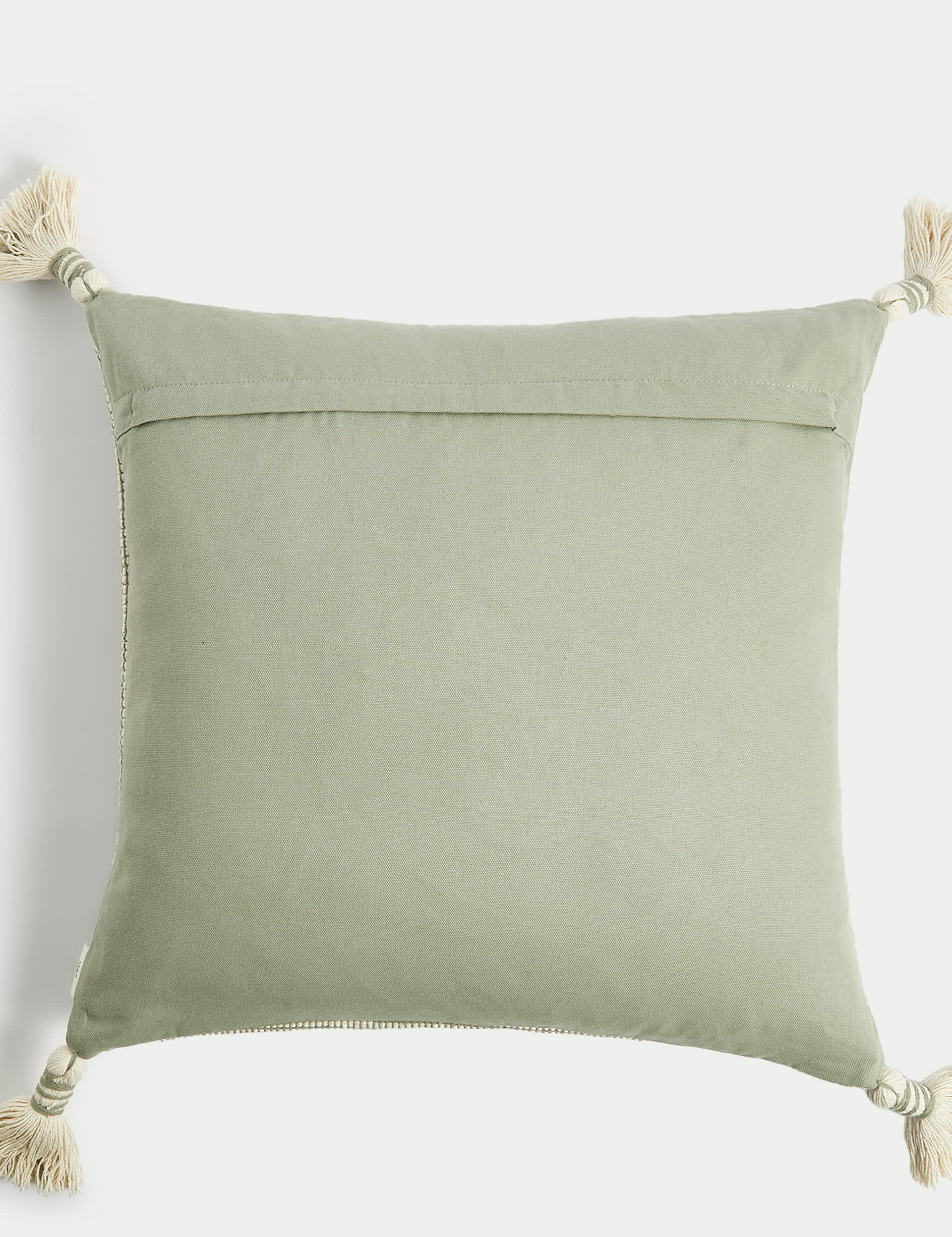 M&S X Fired Earth Pure Cotton Textured Tasselled Cushion - Weald Green, Dusty Cedar,Weald Green