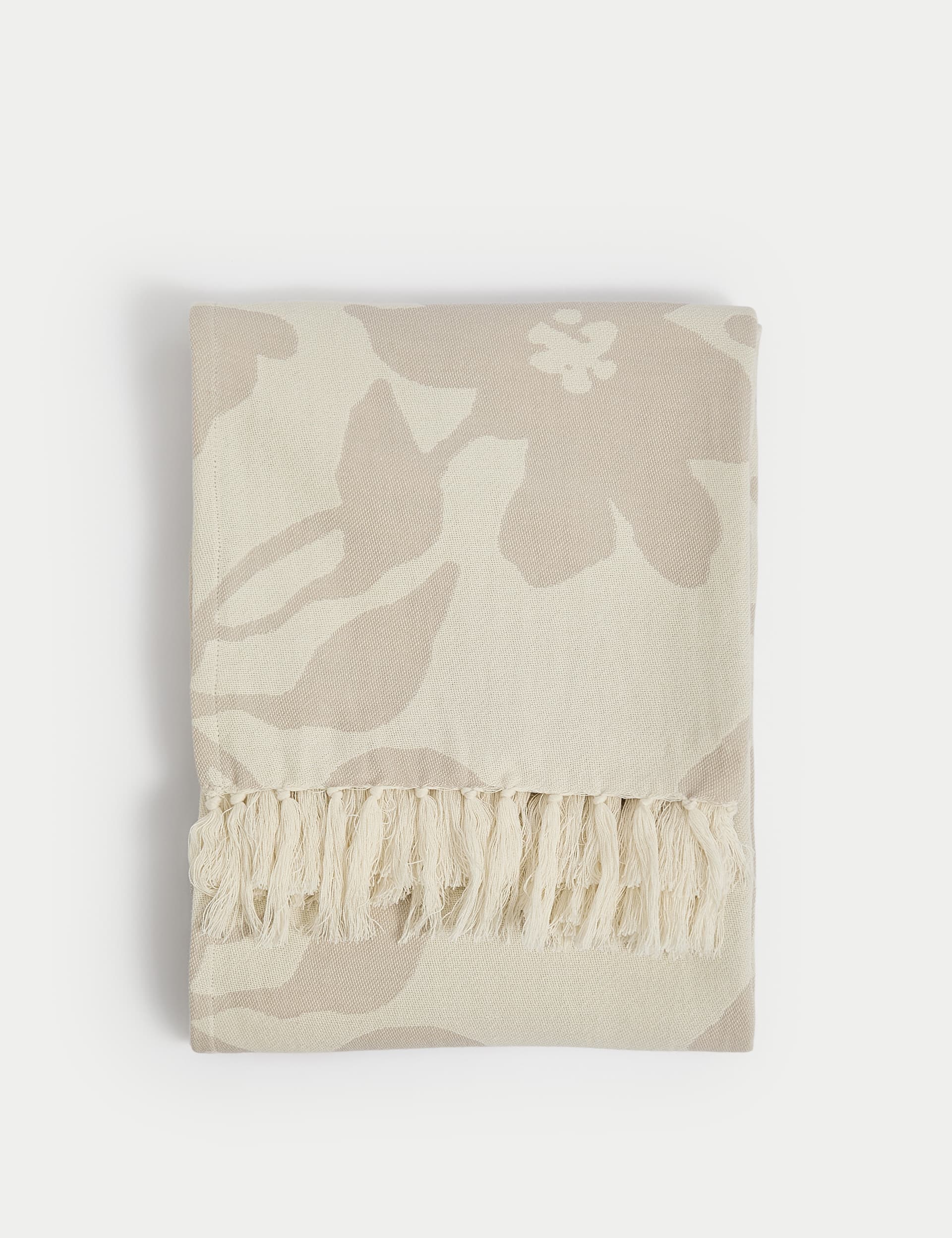 M&S Collection Pure Cotton Floral Jacquard Throw - Neutral, Neutral