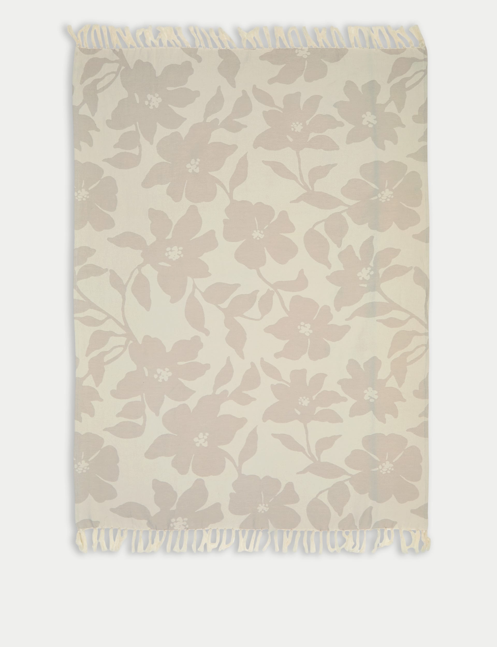 M&S Collection Pure Cotton Floral Jacquard Throw - Neutral, Neutral