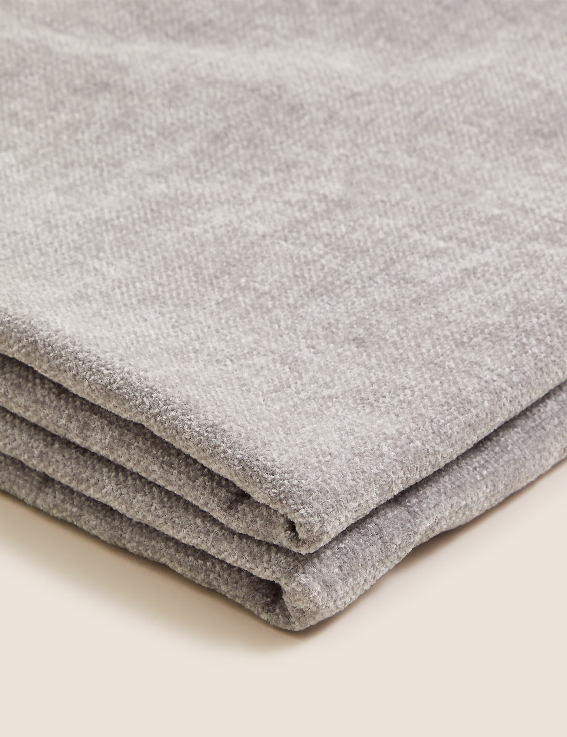 M&S Collection Chenille Plain Throw - Light Grey, Light Grey