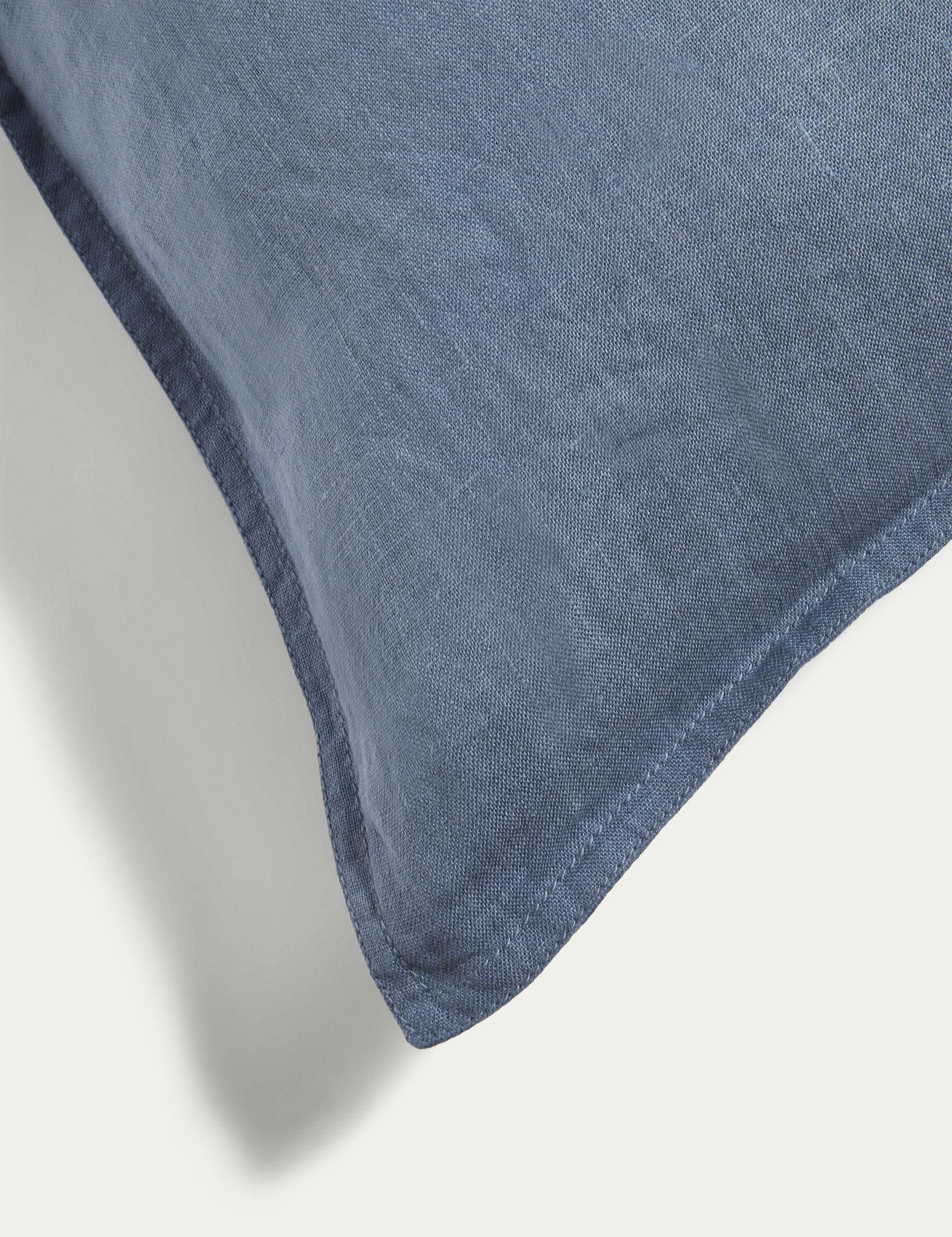 M&S Collection Pure Linen Cushion - Blue, Blue