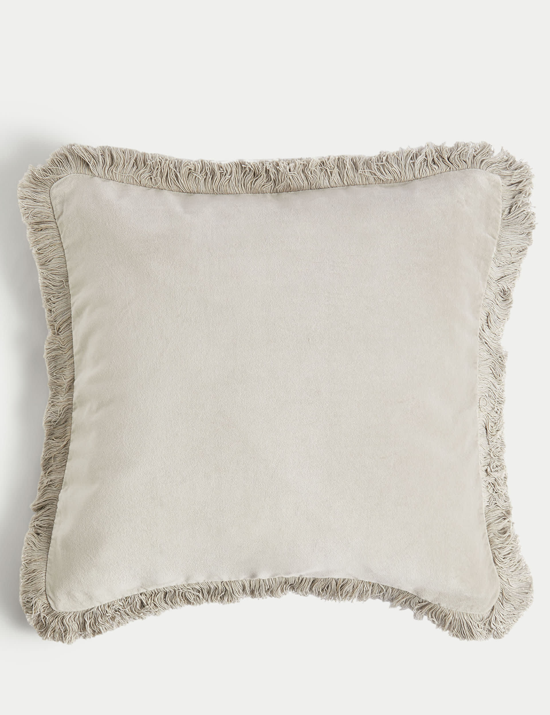 M&S Collection Pure Cotton Velvet Fringed Cushion - Grey, Dusty Green,Grey,Dark Gold,Navy,Dark Green