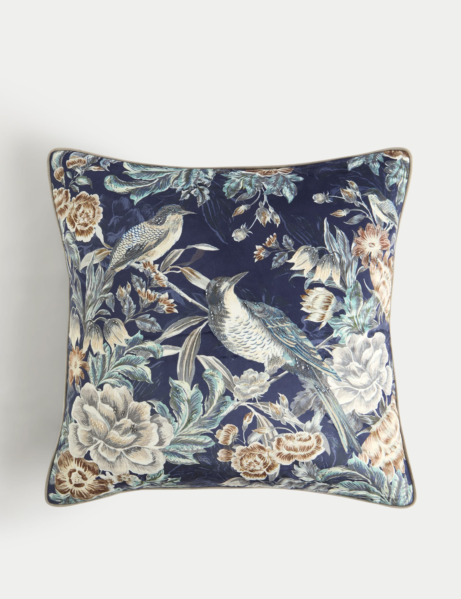 M&S Collection Velvet Bird Embellished Cushion - Navy Mix, Navy Mix