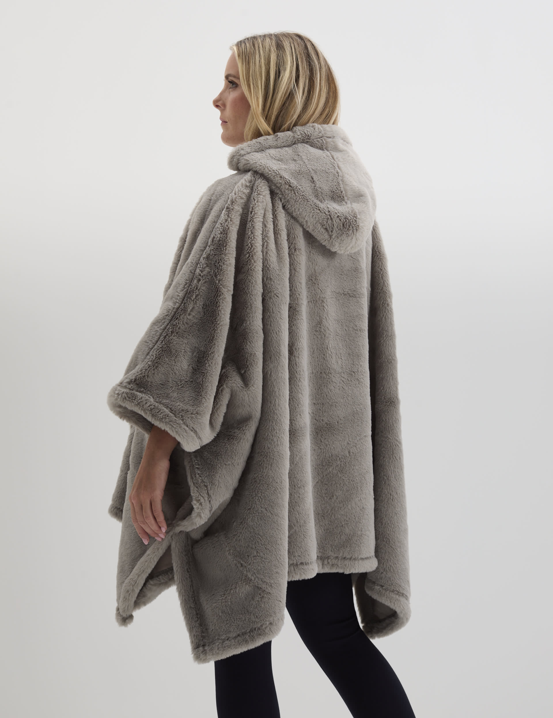 The M&S Snuggle Supersoft Faux Fur Hooded Blanket - Large - Light Grey, Neutral,Light Grey