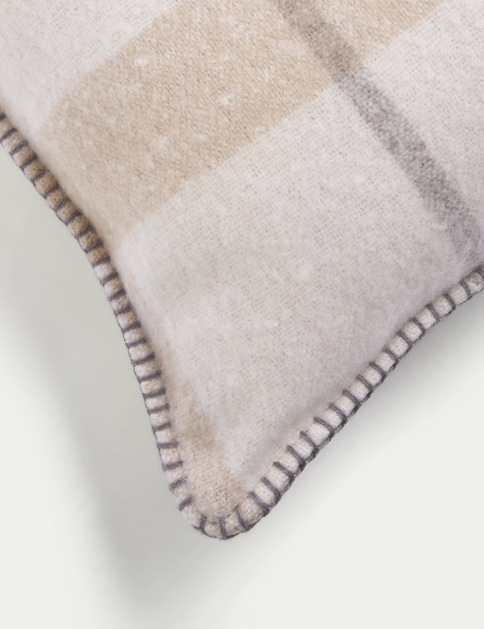 M&S Collection Faux Mohair Checked Cushion - Cream, Cream