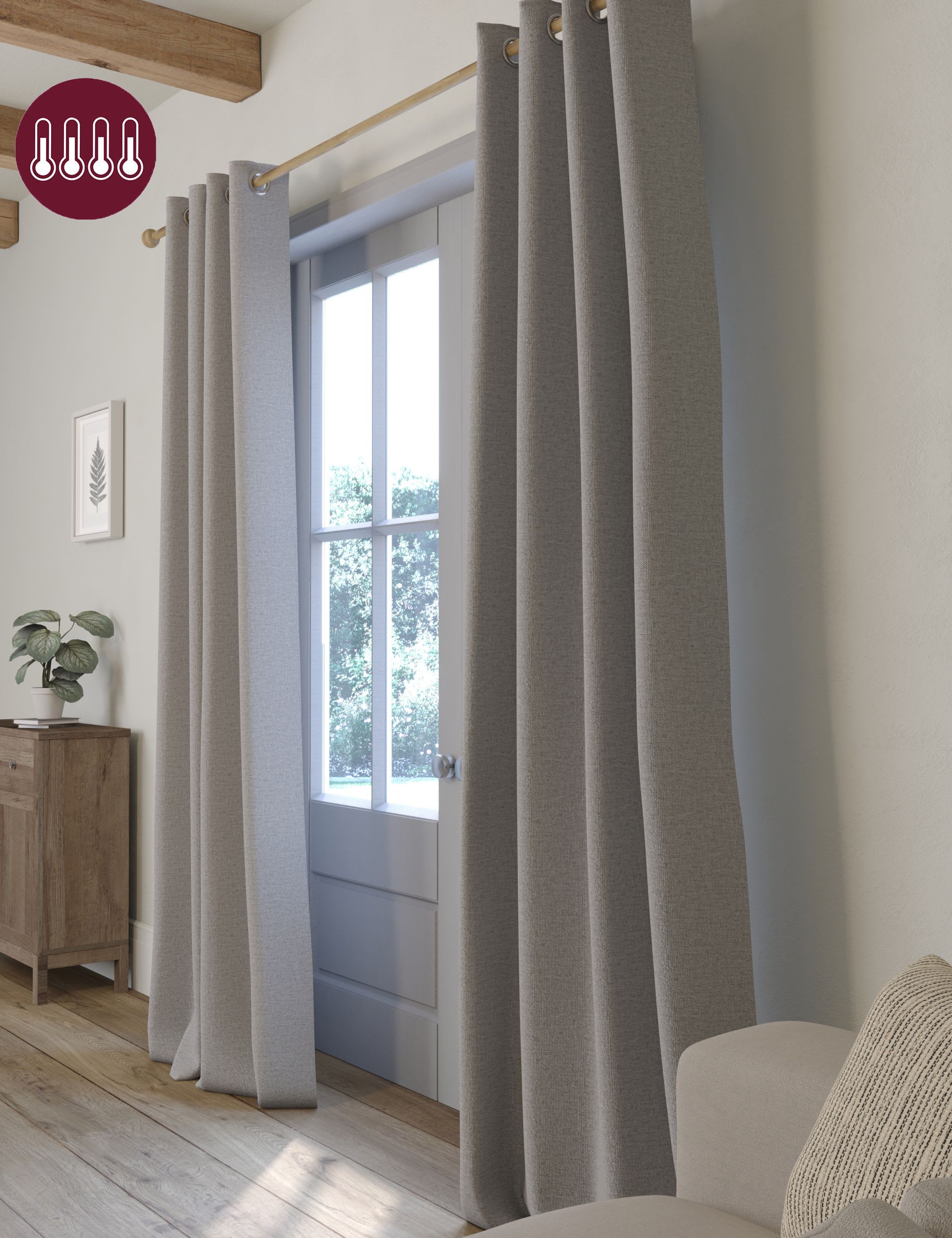 M&S Collection Brushed Eyelet Ultra Thermal Blackout Curtains - EW54 - Light Grey, Neutral,Blush,Lig