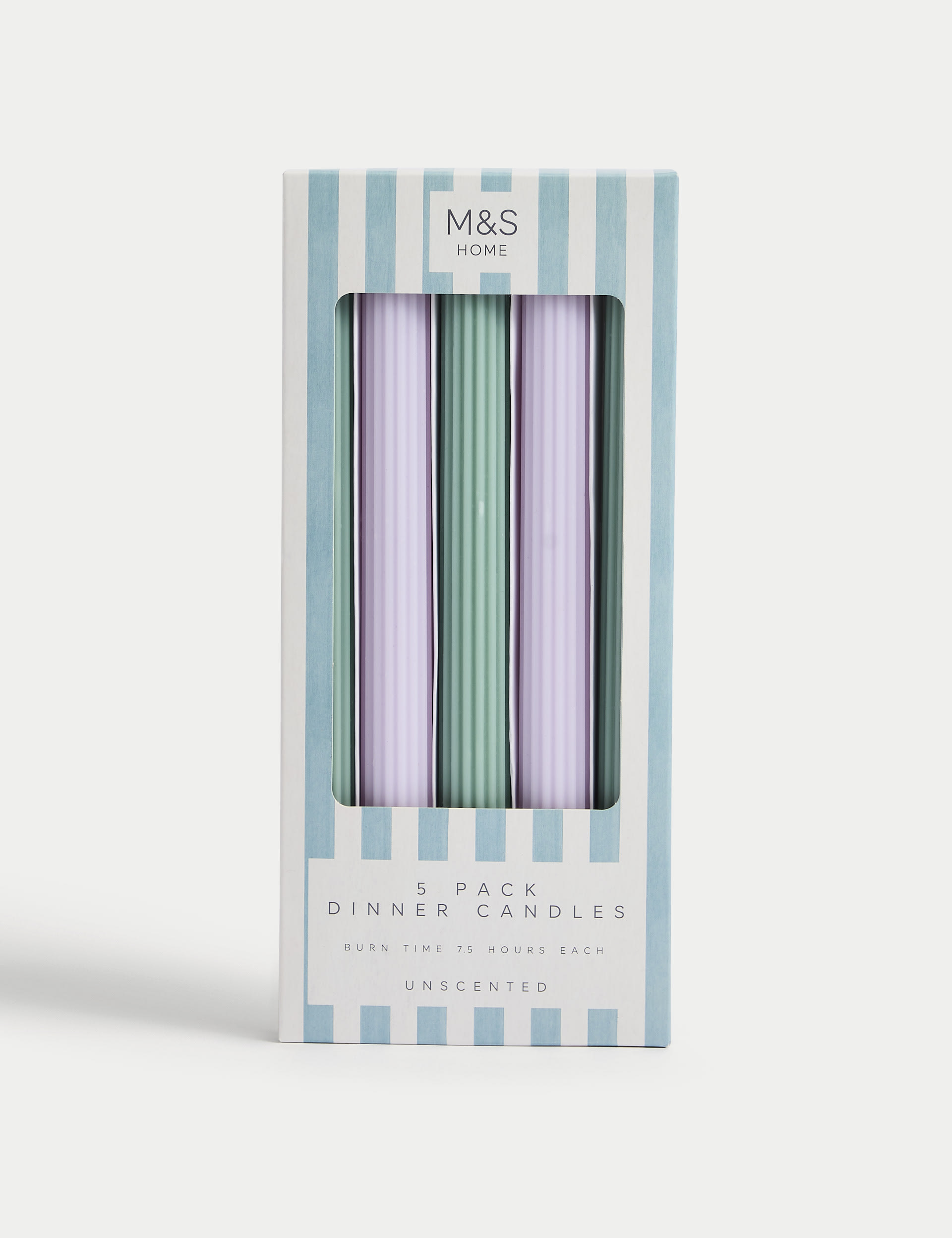 M&S Collection Set of 5 Ridged Dinner Candles - Blue Mix, Blue Mix,Multi