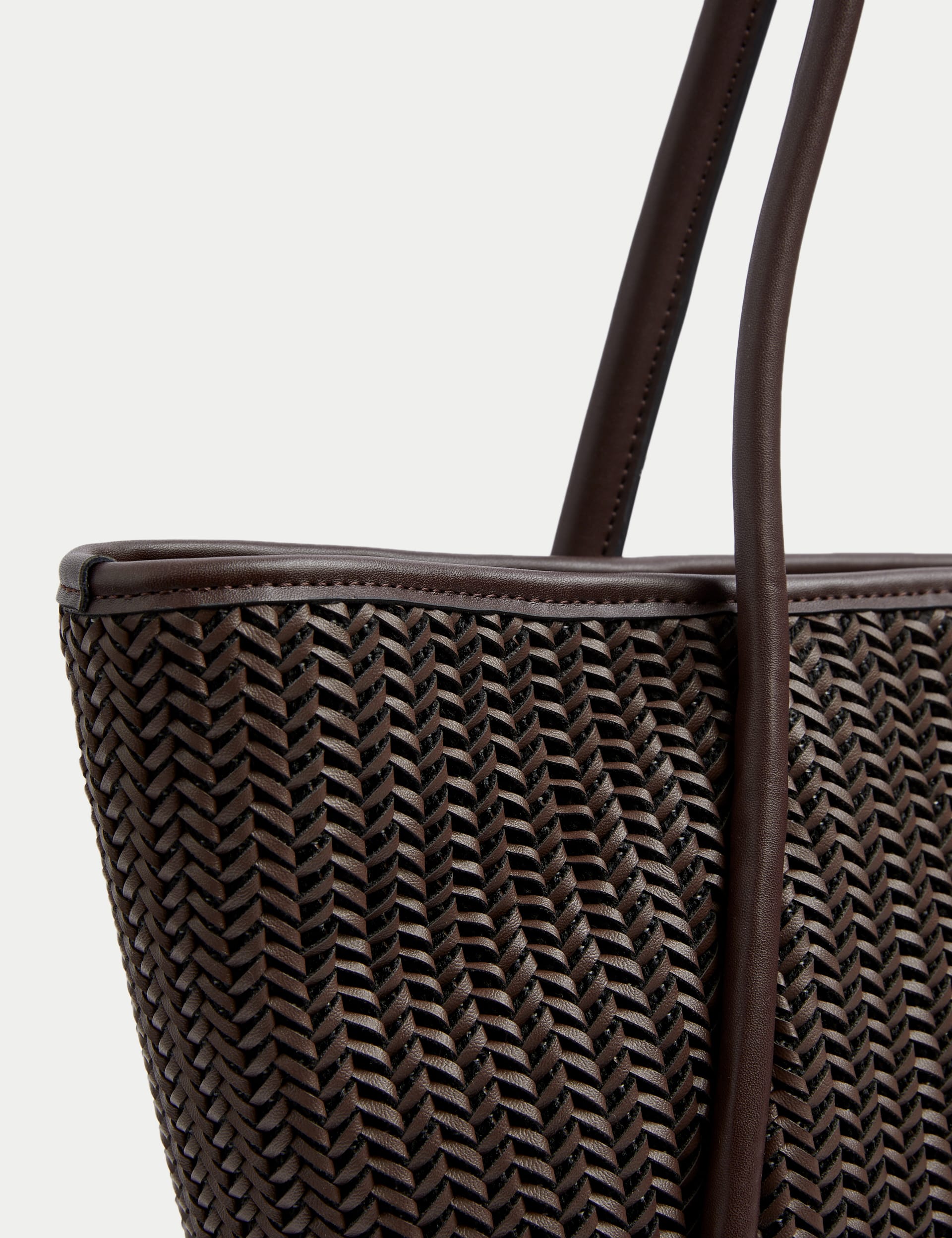 M&S Collection Women's Faux Leather Woven Structured Tote Bag - Brown Mix, Black,Brown Mix