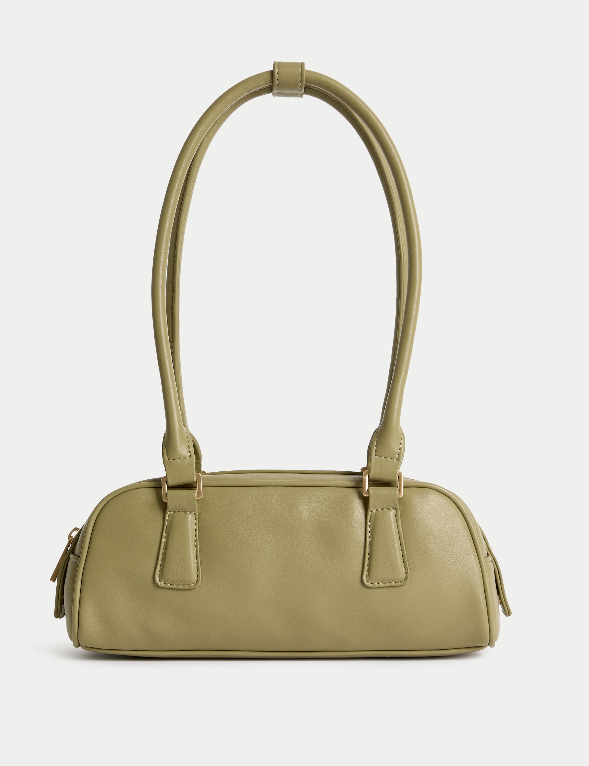 M&S Collection Women's Faux Leather Bowler Bag - Olive, Cream Mix,Olive