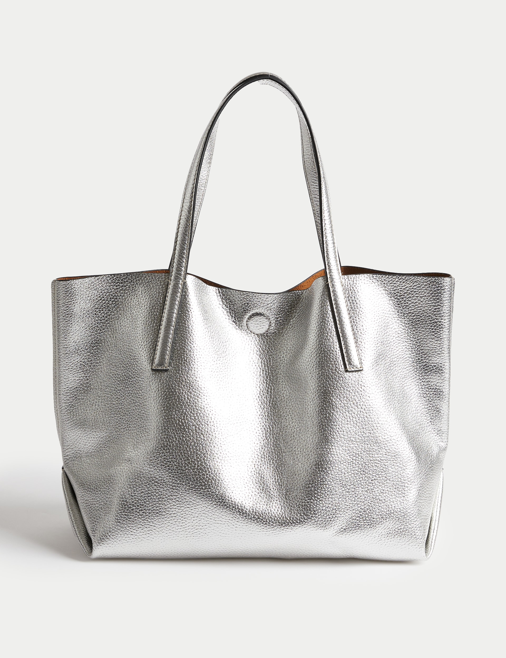 M&S Collection Women's Leather Tote Bag - Silver, Black,Silver