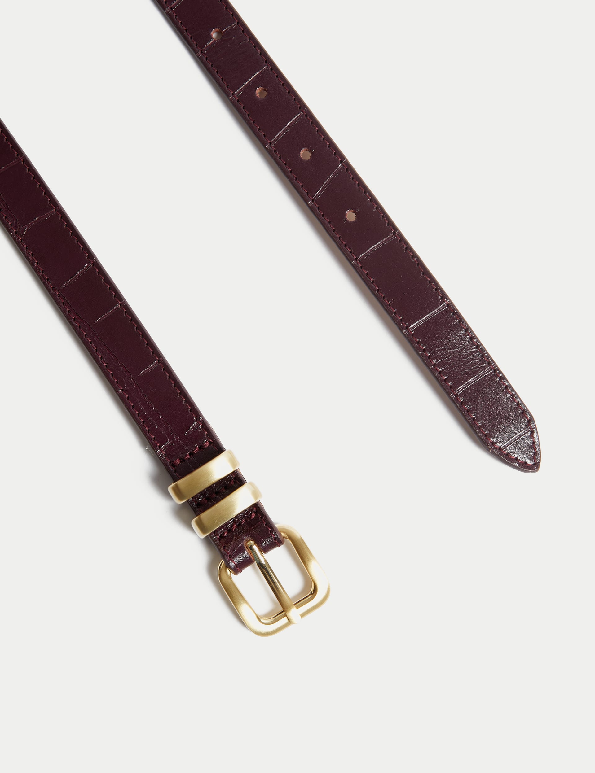 M&S Collection Women's Leather Lizard Effect Slim Jeans Belt - Burgundy, Burgundy,Green