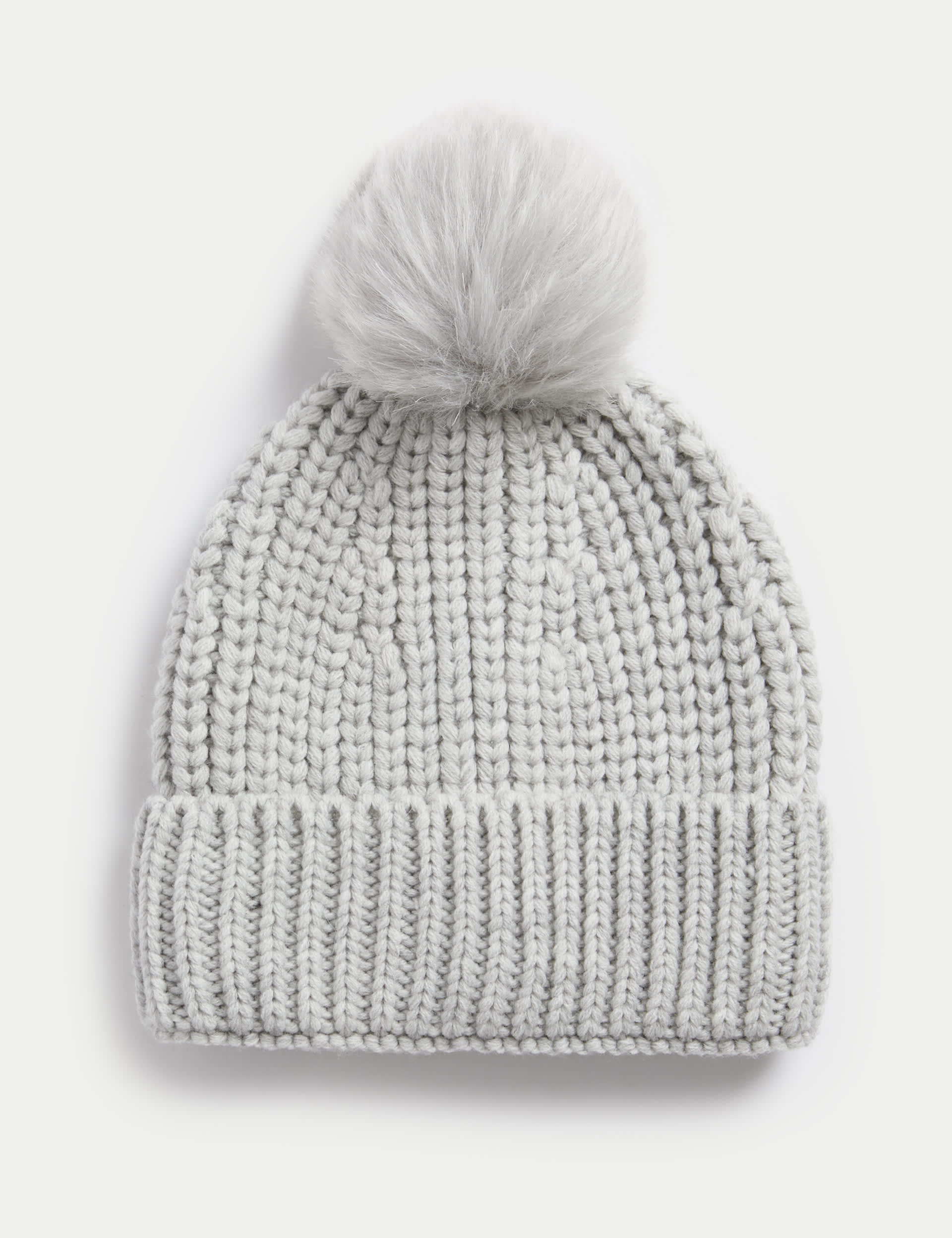 M&S Collection Women's Pom Pom Beanie - Grey Mix, Grey Mix,Navy