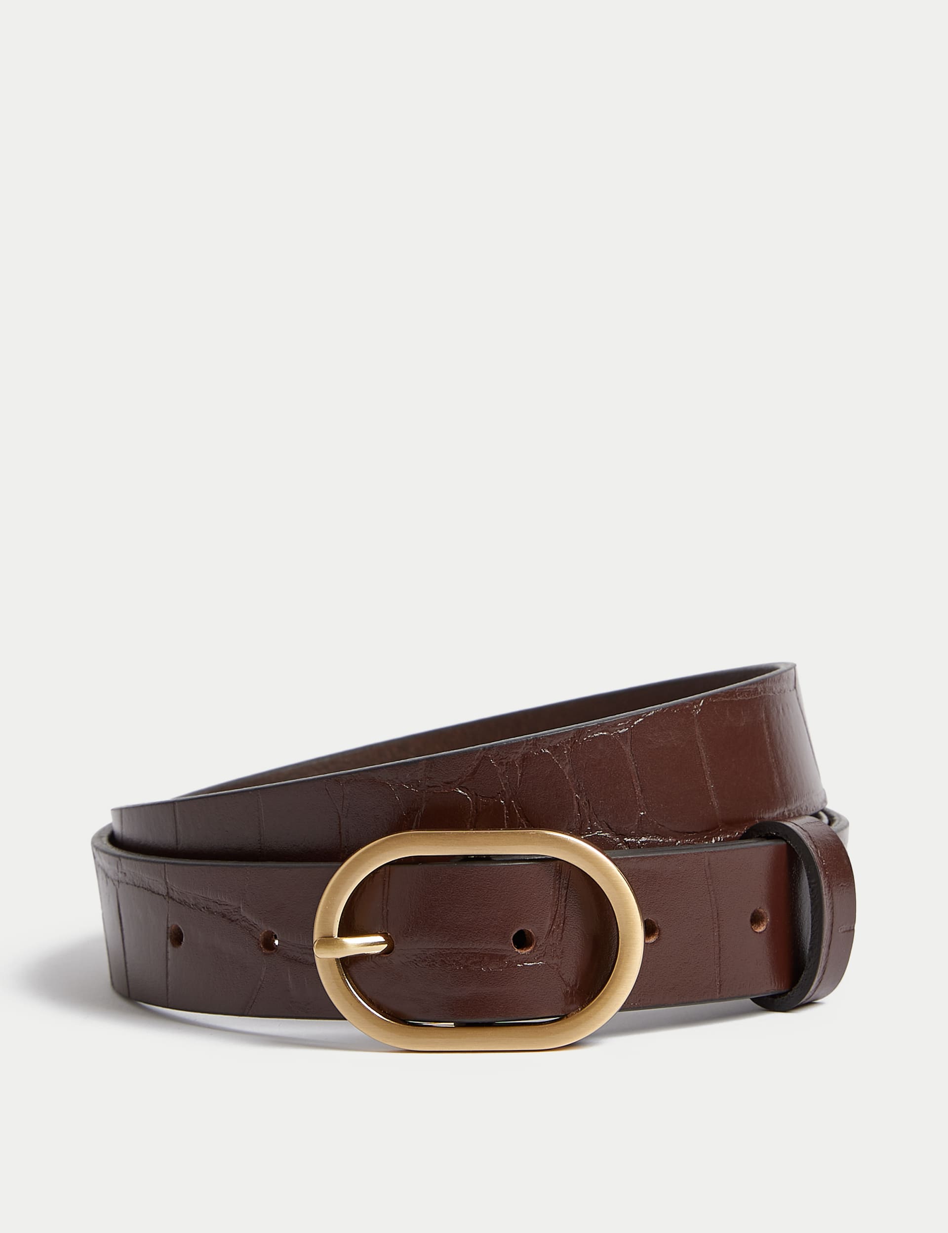 M&S Collection Women's Leather Jean Belt - Chocolate, Black,Chocolate