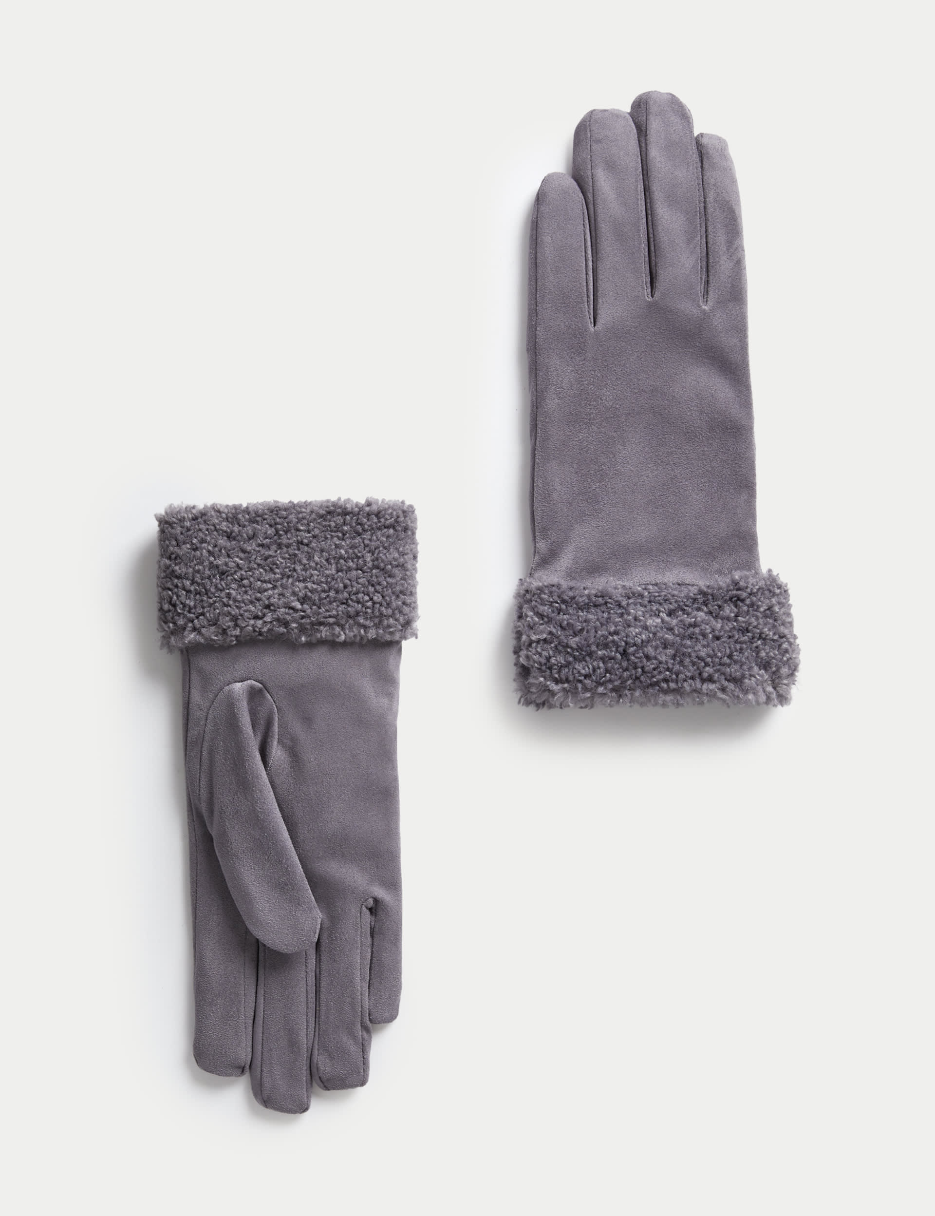 M&S Collection Women's Faux Sheepskin Cuffed Gloves - Grey, Grey