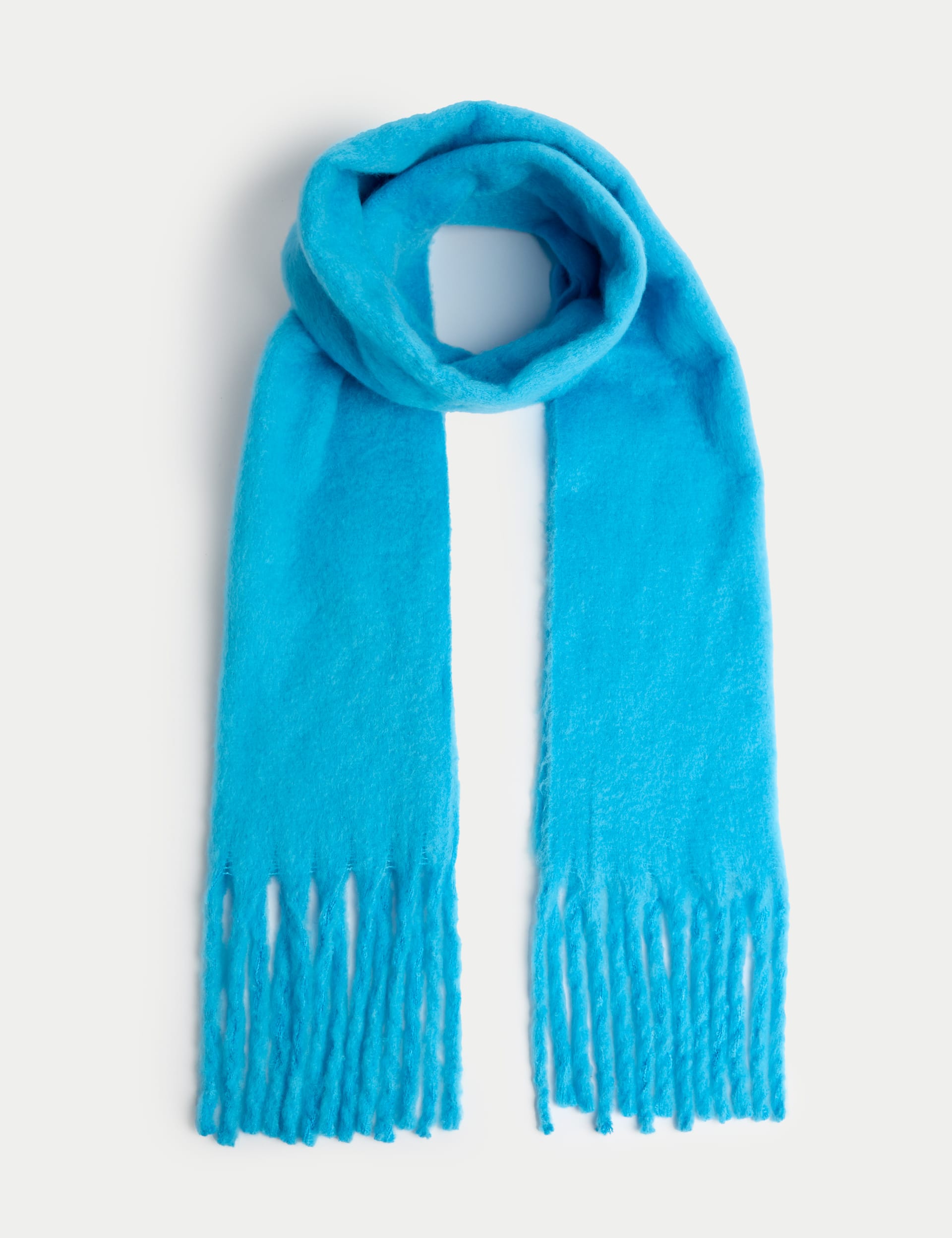 M&S Collection Women's Brushed Colour Block Tassel Scarf - Turquoise, Turquoise