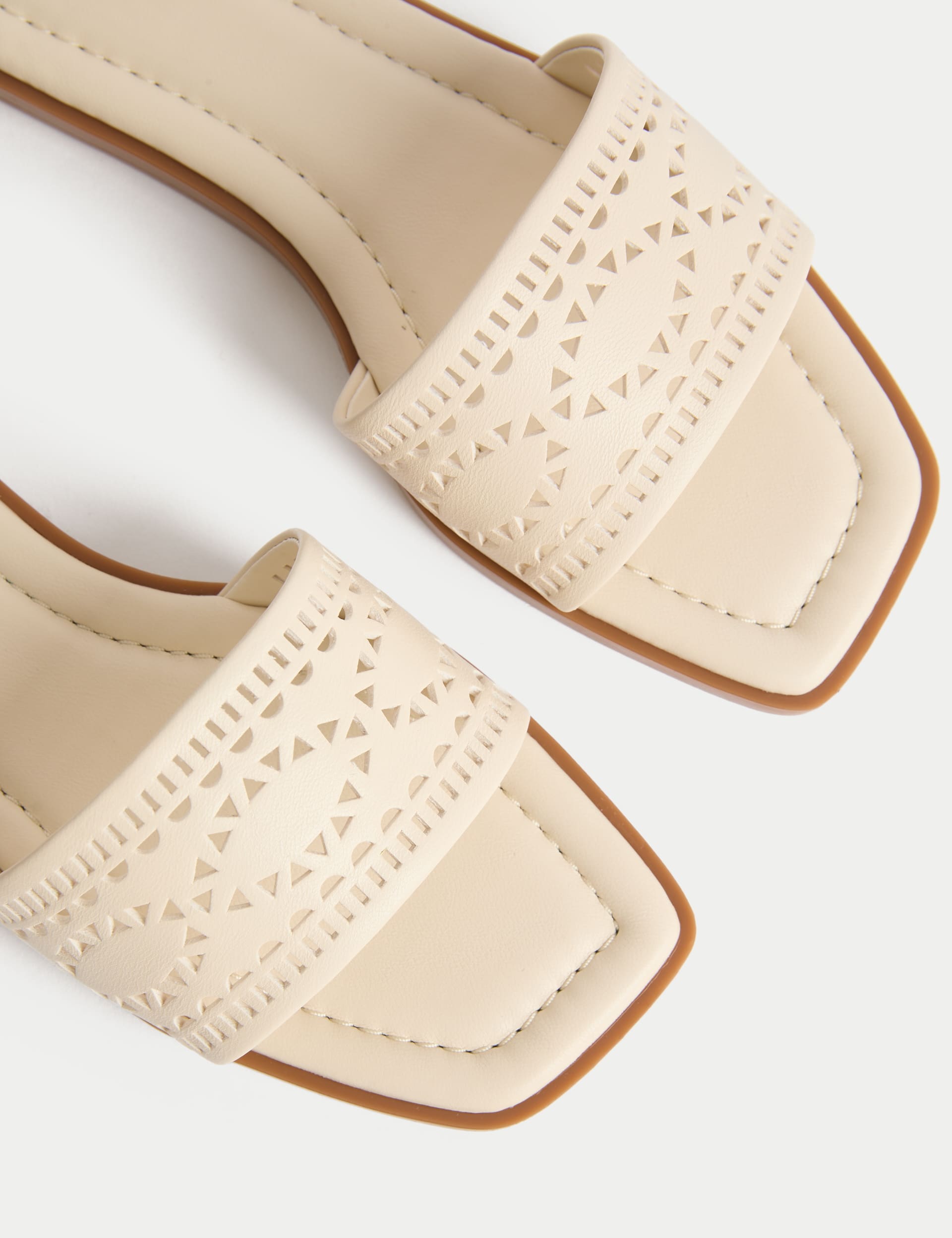 M&S Collection Women's Laser Cut Flat Mules - 6 - Soft White, Soft White