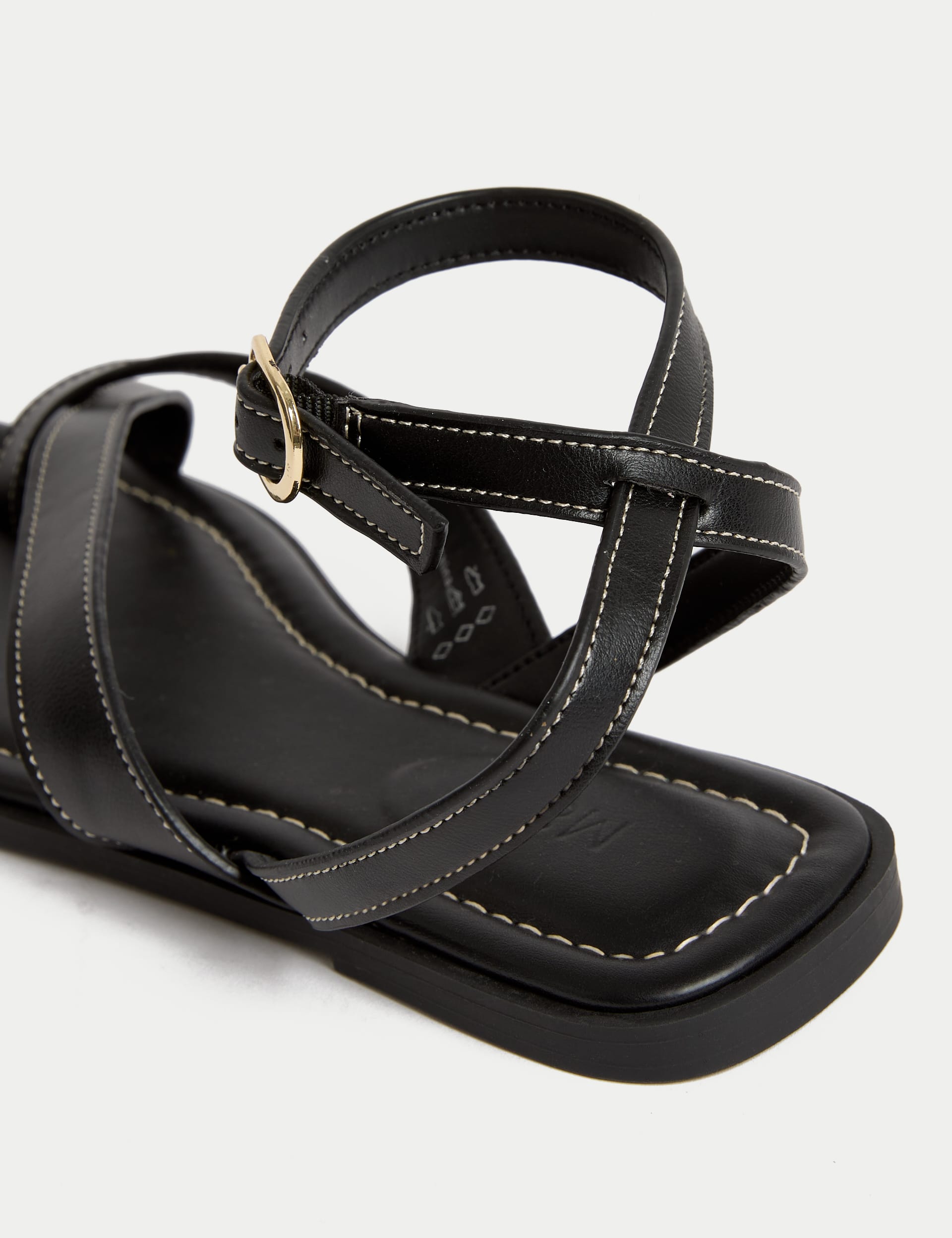 M&S Collection Women's Ankle Strap Buckle Flat Sandals - 6 - Black, Tan,Black