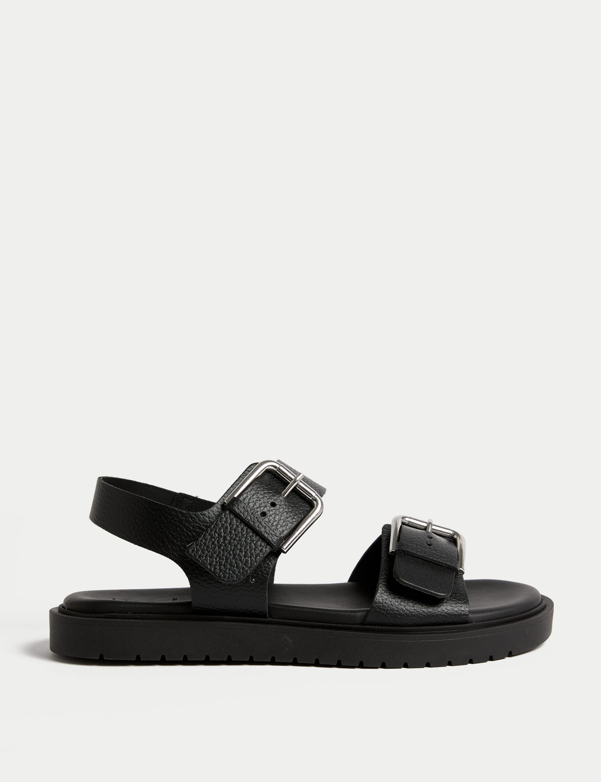 M&S Collection Women's Leather Buckle Flatform Sandals - 5 - Black, Black