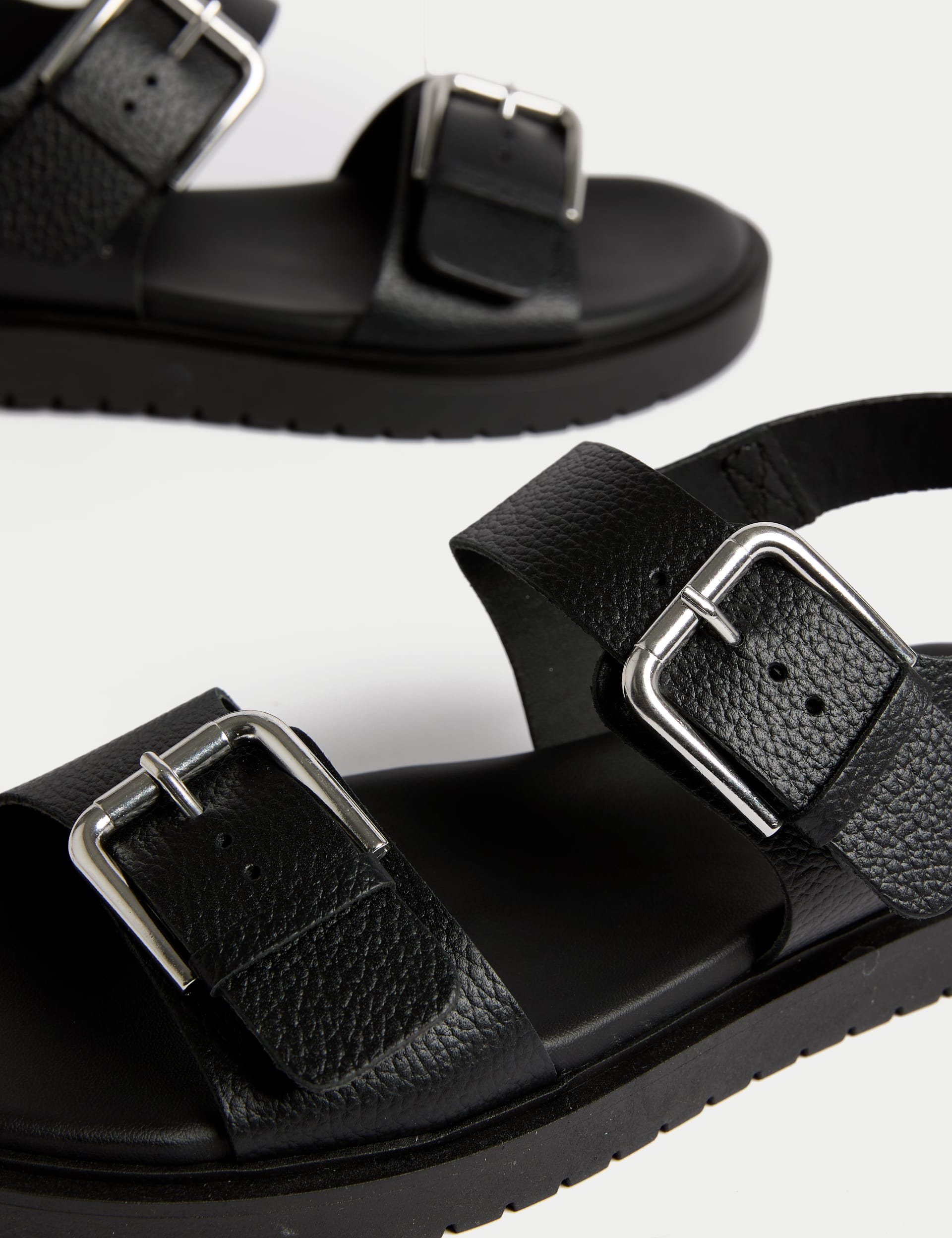 M&S Collection Women's Leather Buckle Flatform Sandals - 5 - Black, Black