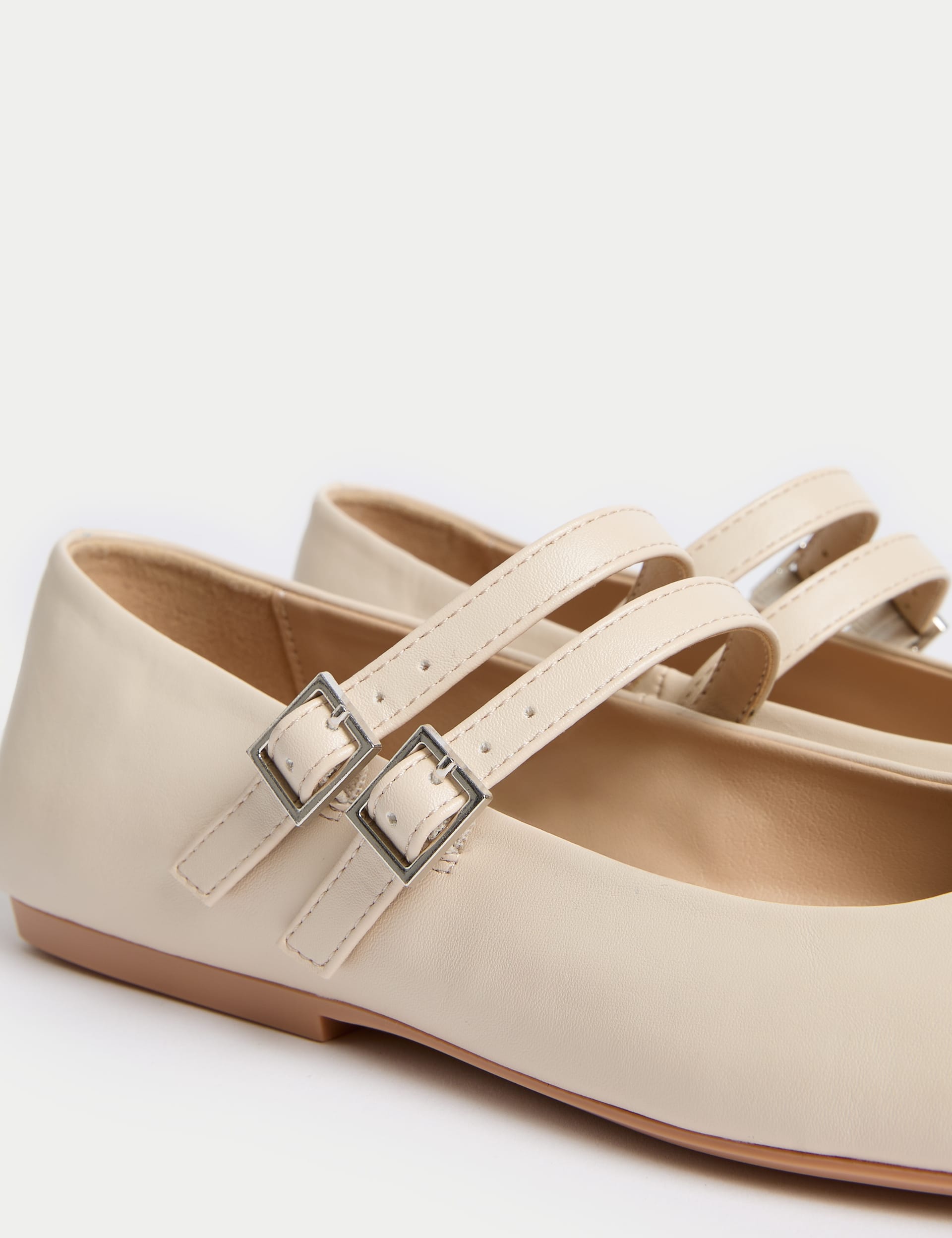 M&S Collection Women's Buckle Flat Ballet Pumps - 6 - Cream, Cream,Black,Pistachio